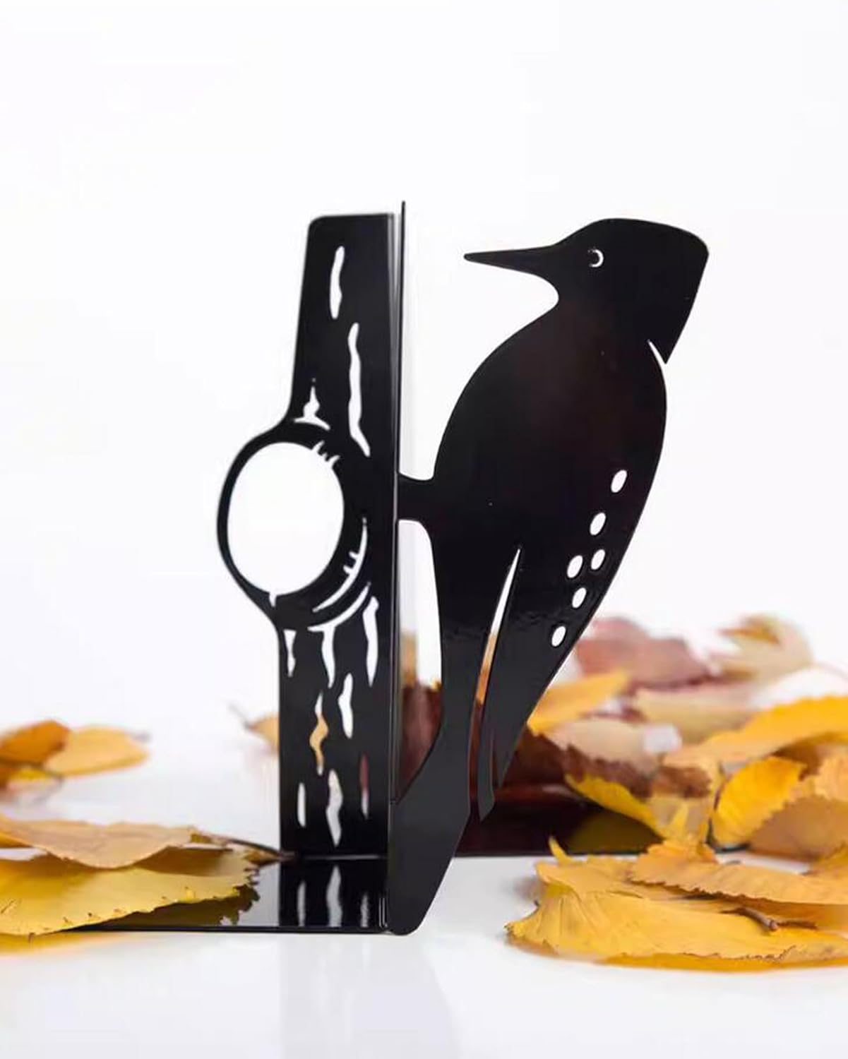 1 Pair Woodpecker Bookends for Shelves Stopper Heavy Cute Metal Book Ends for Bookshelf Desk Rustproof Bookends Black Decorative Home Office Decor Creative Bookcase Holder image number 4