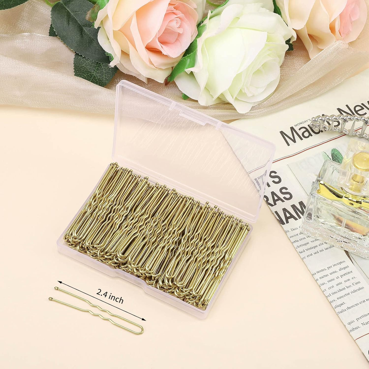 U Shaped Hair Pins, 200 Count for Women Lady Girls Bobby Pins French Historical Hair Pin Hair Styling Pins Hair Accessories, Blonde, 2.4 Inch - Black image number 4