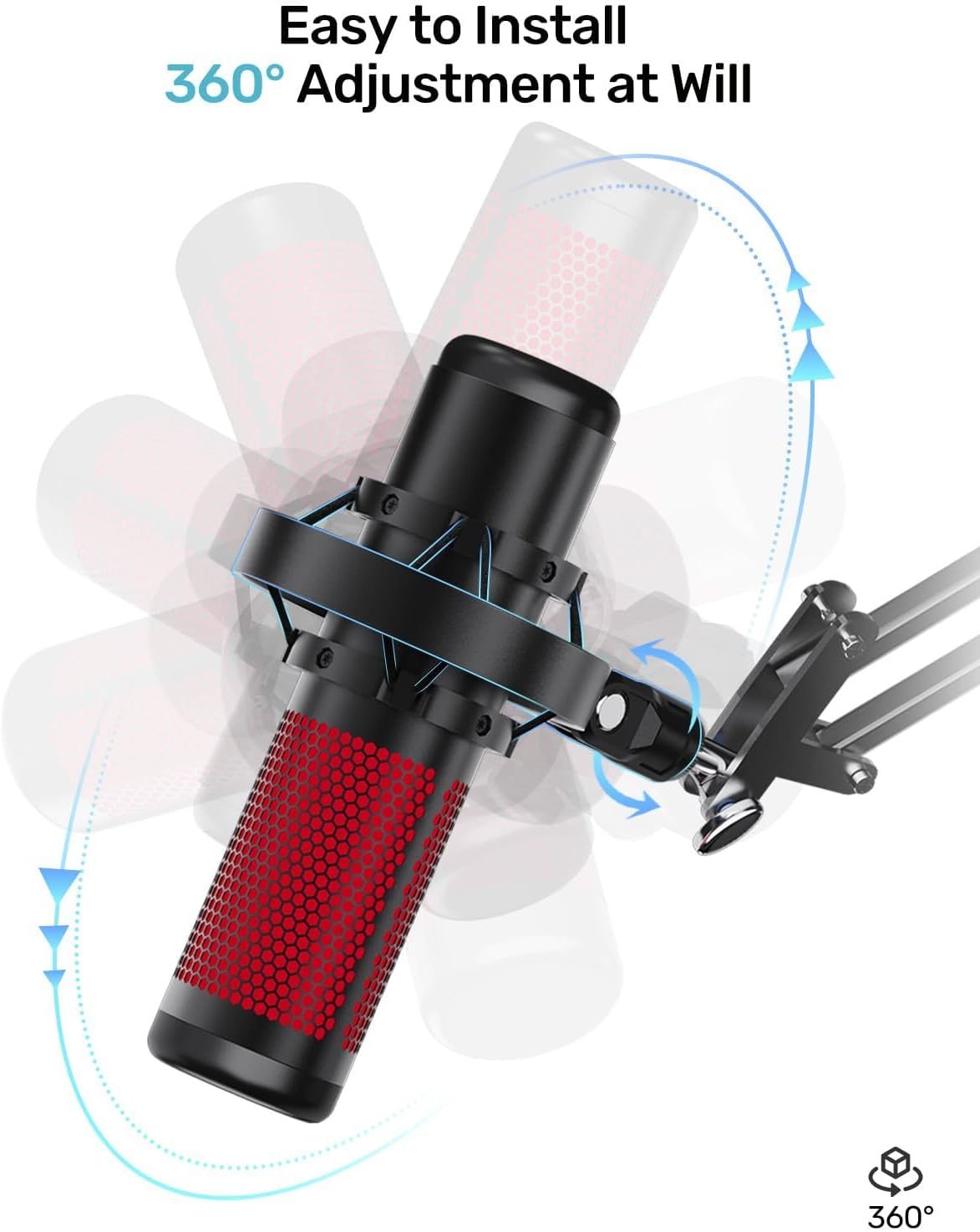 Etour [Custom Built for Hyperx Quadcast Shock Mount ] Microphone Mount Stand Mic Mount Adapter with 5/8" 3/8" 1/4" Screw Adapter with Microphone Stand & Boom Arm image number 1