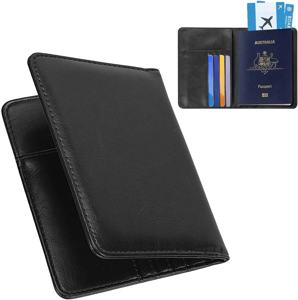 Passport Holder Travel Bag Cover Case, T Tersely Leather RFID Blocking Travelling Wallet Holder ID Credit Business Cards Cover Case for Boarding Passes (Black)