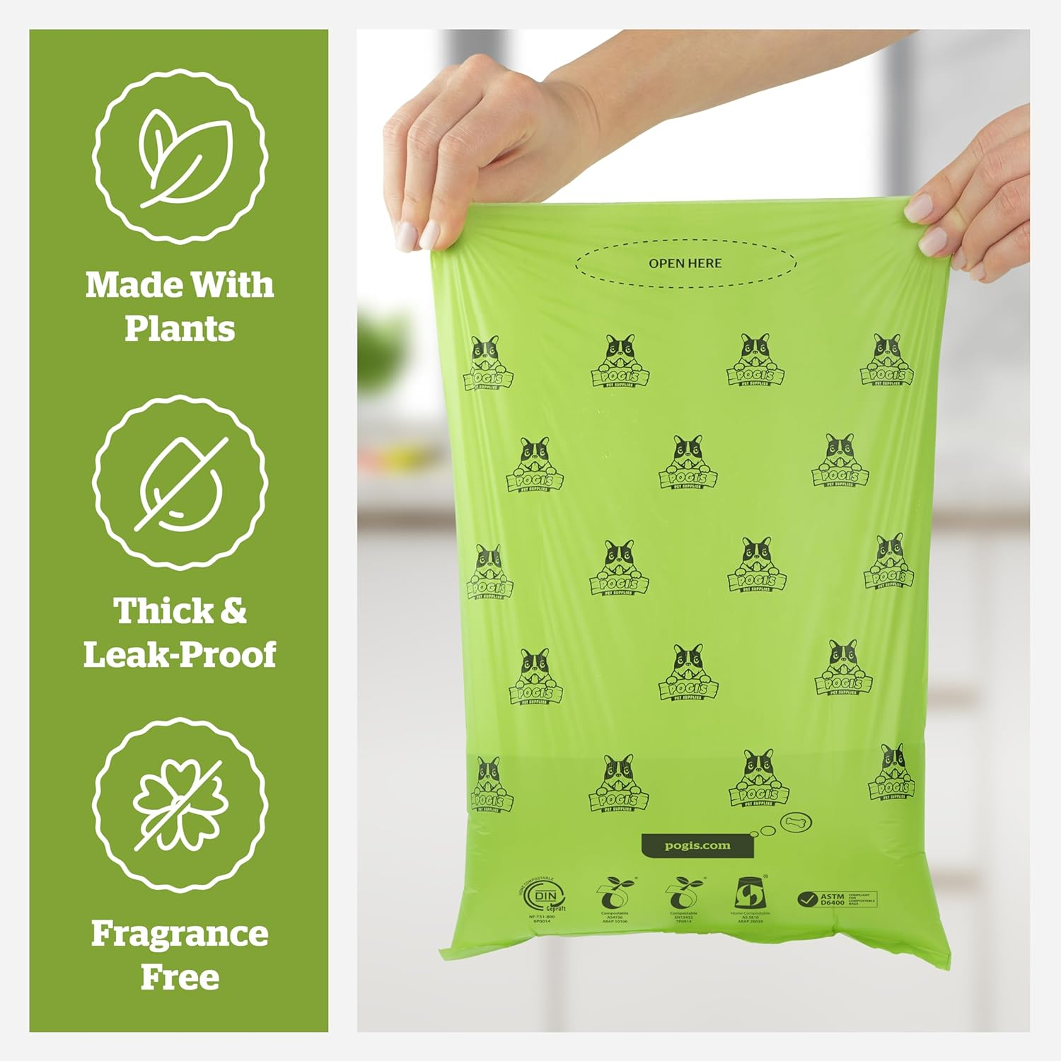 Pogi'S Compostable Dog Poop Bags - 9 Rolls (135 Bags) - Leak-Proof, Extra-Large, Plant-Based, ASTM D6400, EN 13432 Certified Poop Bags for Dogs image number 2
