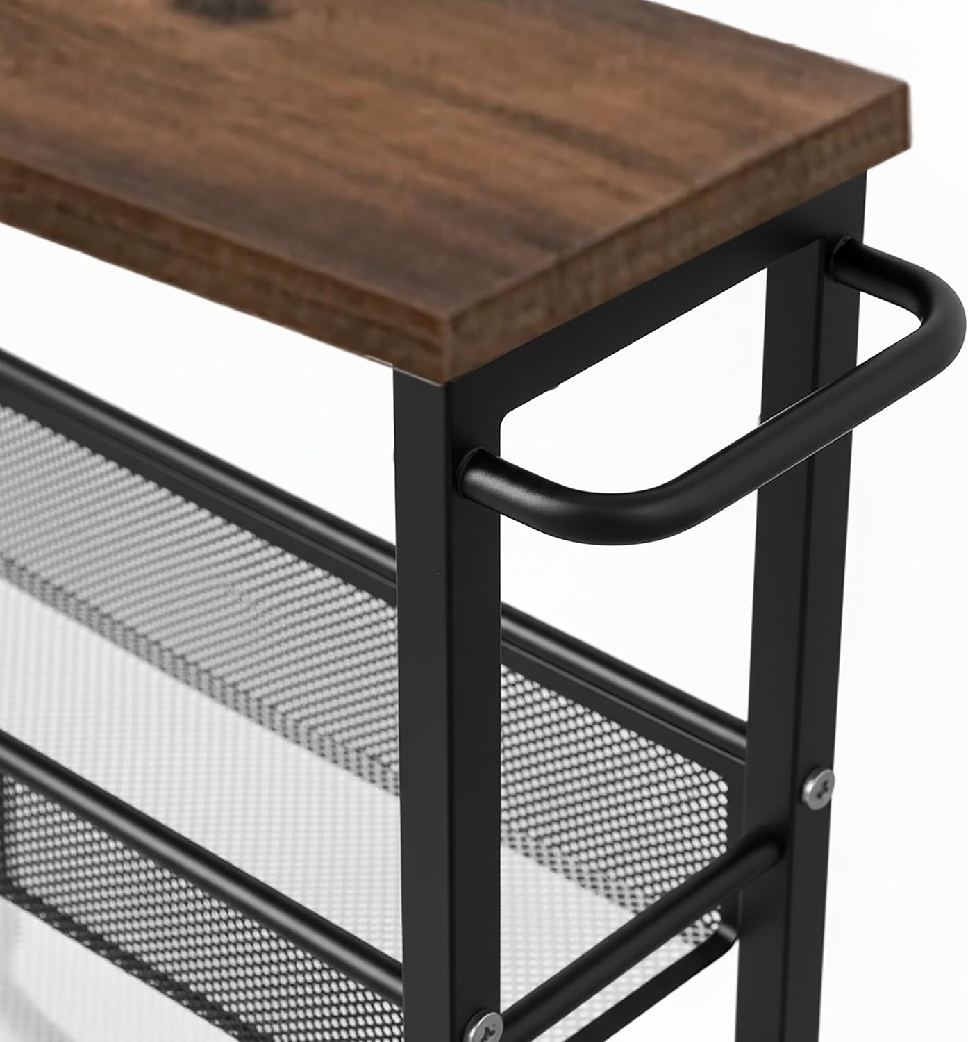 Relaxdays Niche Trolley, H X W X D: 77 X 13 X 45 Cm, Narrow Recess Shelf Bathroom & Kitchen, 4 Levels, Metal Rolling Shelf, Brown/Black image number 4