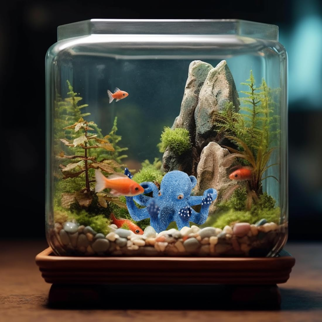 Voyyphixa Octopus Aquarium Decorations Glow Fish Tank Decorations Aquarium Accessories for All Kinds of Fish and Aquatic Pets Resin Decorative Octopus Sculpture Garden Decor Ornaments (Blue Octopus)