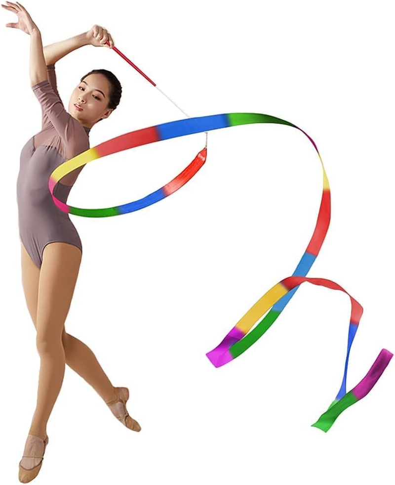 2Pcs Streamers Sticks Ribbon Streamers Gym Ribbons Dance Rainbow Ribbon Rhythm Ribbon Rhythmic Gymnastics Ribbons Twirling Wands for Wedding Birthday Party
