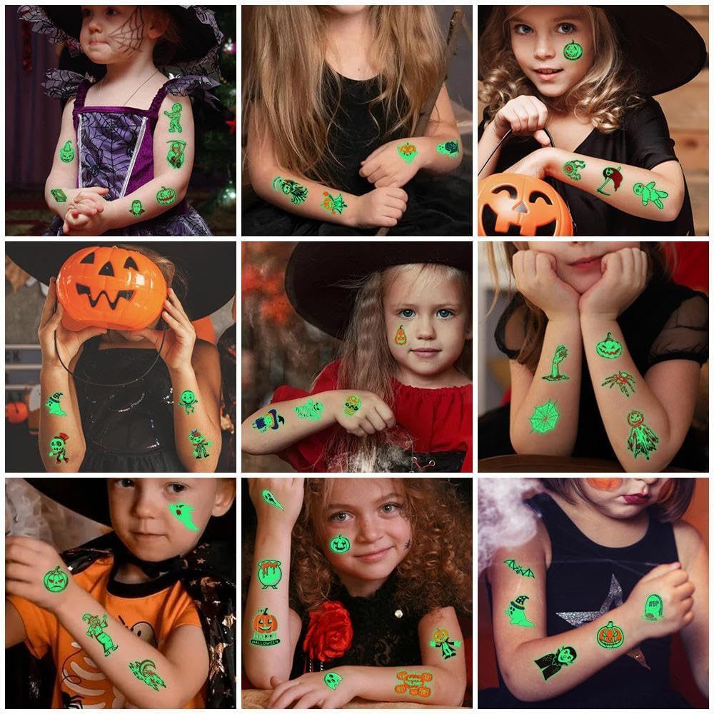 10 Sheets Halloween Temporary Tattoos for Kids,Halloween Tattoo Luminous Stickers Stocking Stuffers Halloween Party Favors Glow in Dark，Tattoos Face Make up Gift Filler Decoration for Boys Girls image number 5
