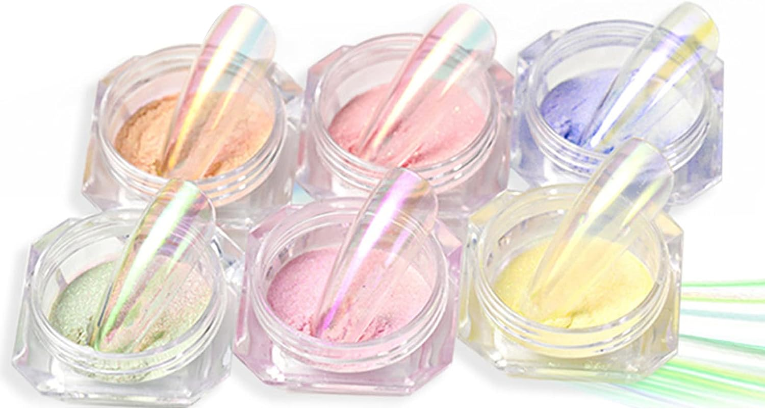 Joyeee Nail Art Glitter Aurora Effect Sparkling Decoration Pigment Set, Salon DIY at Home Shiny Powder for Face Body, Party Wedding Card Making Xmas Gift Kit, 6 Colors image number 6