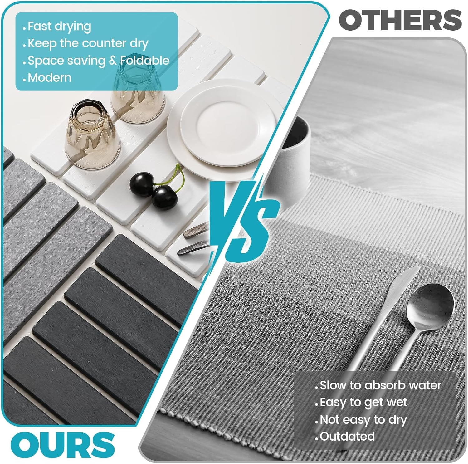 Diatomaceous Earth Dish Drying Mat, 60*40Cm Stone Drying Mat, Diatomaceous Earth Mats, Stone Dish Drying Mat, Environmentally Friendly Quick-Drying, Suitable for Tableware, Bottles, Cups image number 1