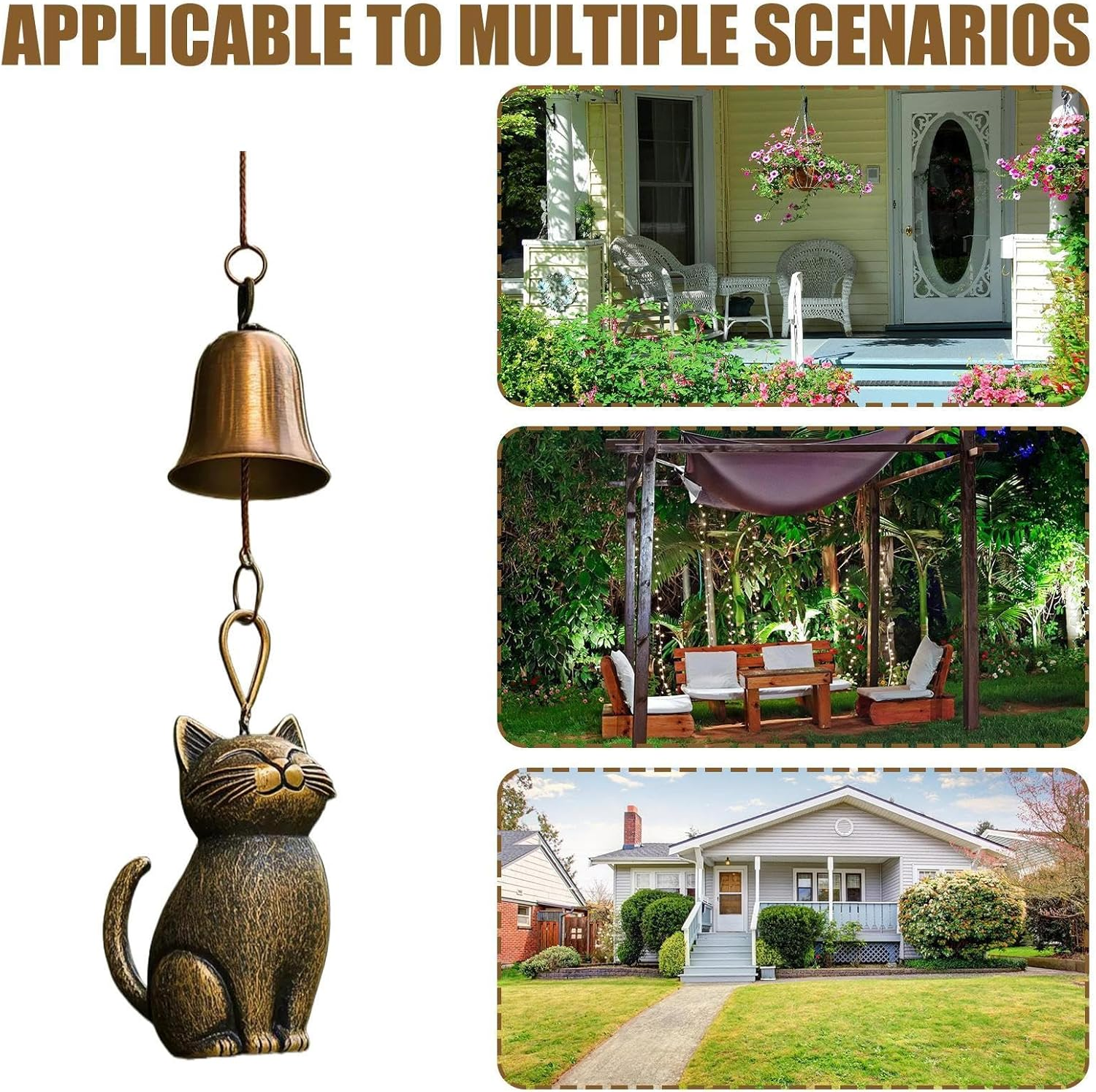 Animal Wind Chimes | Garden Cat Ornament Wind Chime | Elegant Animals Statue Decor outside Bells Pendant for Yard Home Balcony - C image number 7