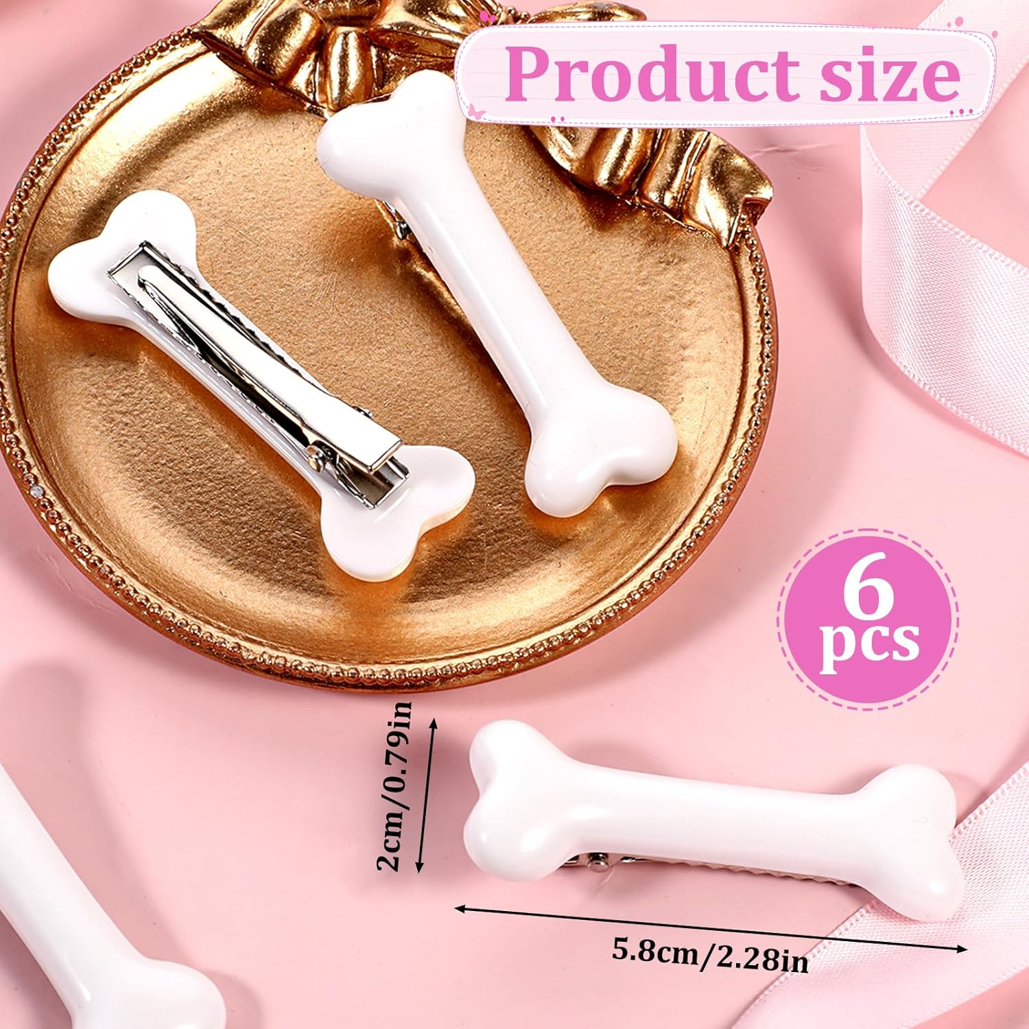 6 Pcs Bone Hair Clip, White Bones Hairpins Skull Skeleton Hairpins for Women Girls White Dog Bone Alligator Clips Halloween Cosplay Costume Decorative Hair Pins Accessories, Daily Wear image number 1