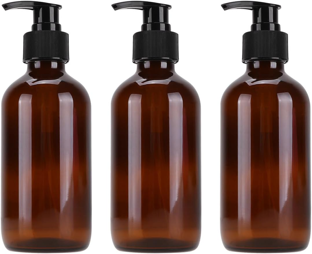 CATIEBYE 3Pcs 250Ml Brown Amber Glass Cosmetics Bottles Set, Portable Empty Emulsion Storage Sub Bottles for Travel and Home Use image number 5