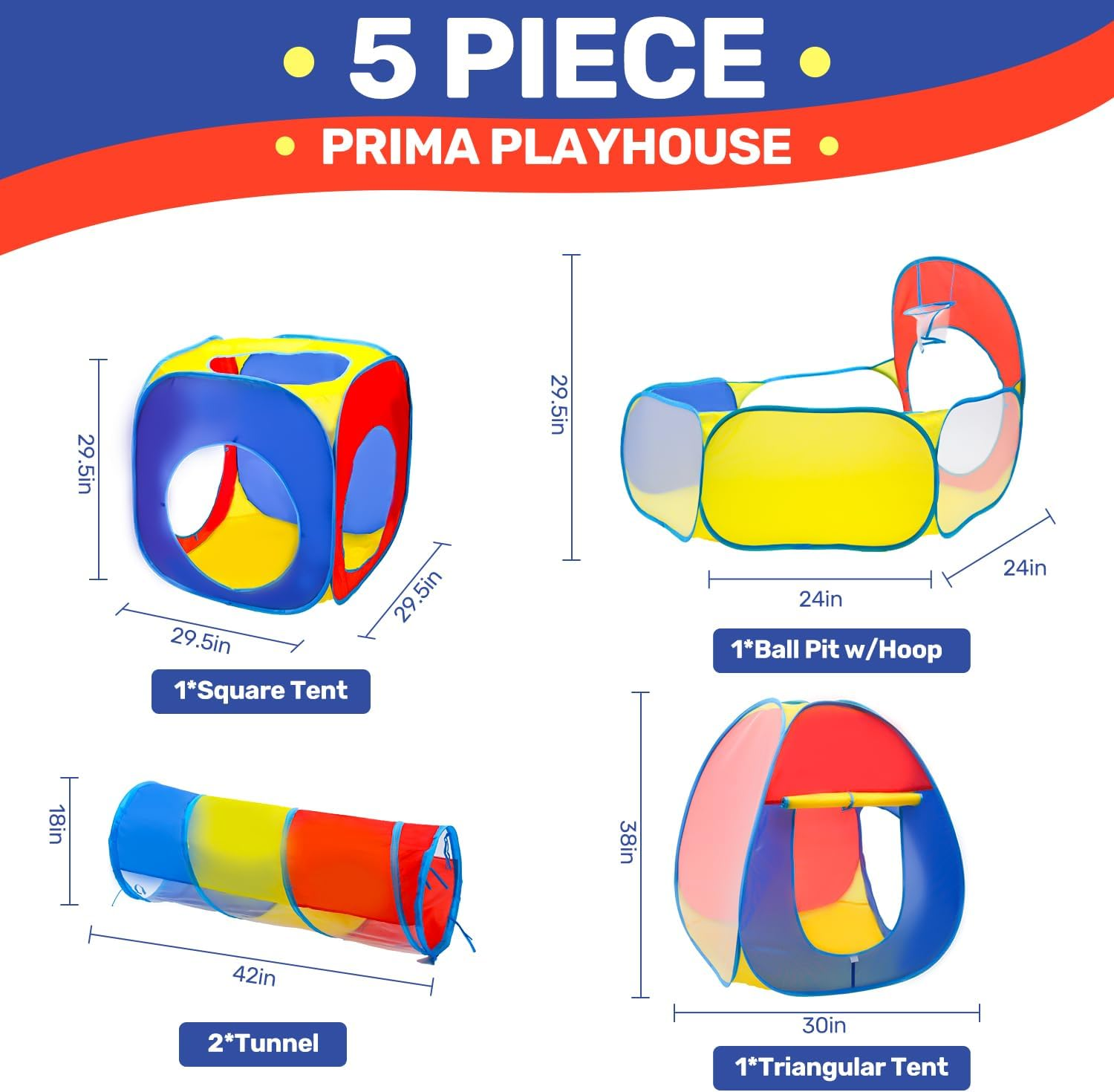 Eaglestone 5-In-1 Kids Play Tent with Tunnel and Ball Pit, Pop-Up Playhouse Set for Toddlers and Kids, Foldable Ball Pit Tent for Indoor and Outdoor Toys for Boys and Girls image number 4