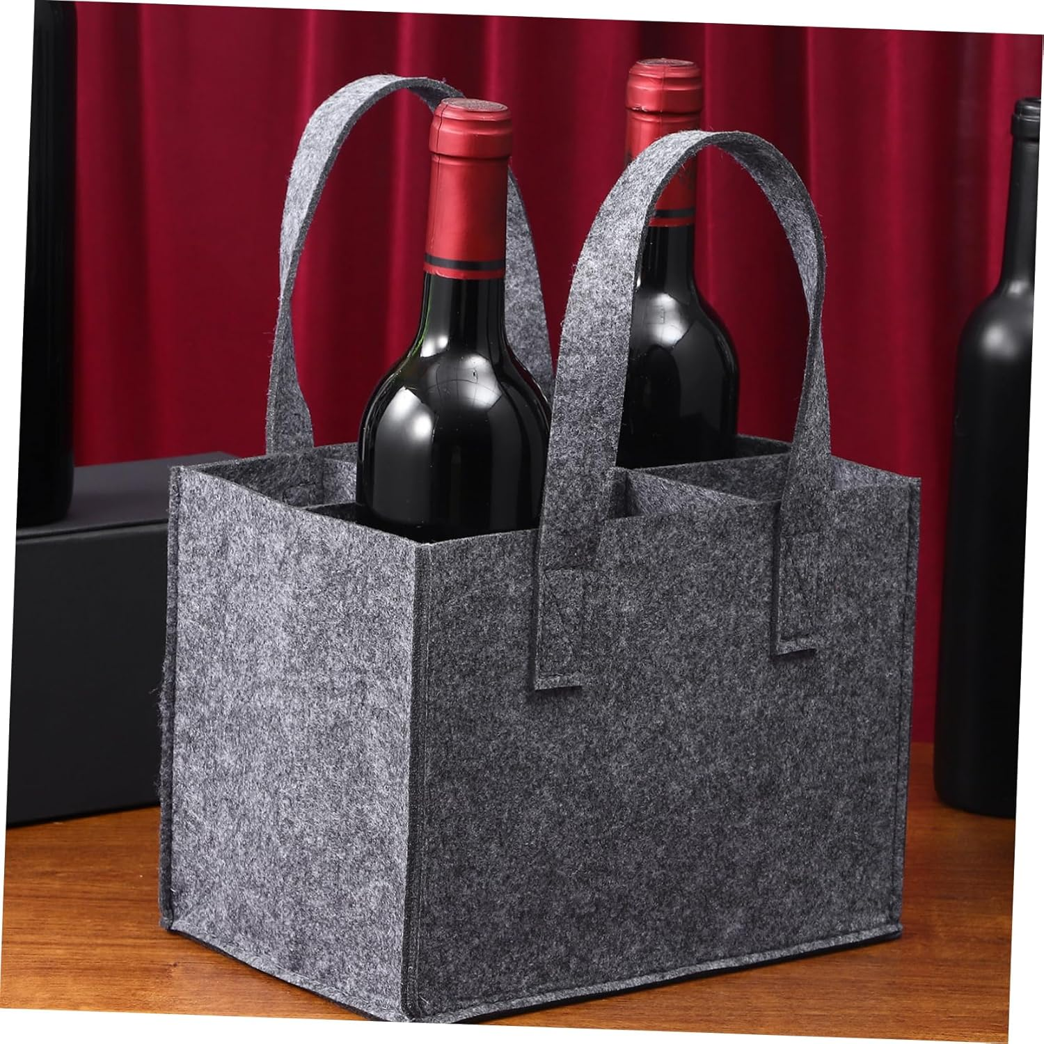 COHEALI Felt Wine Bag Bottle Carrier 24X16X16Cm Sturdy Thick Wine Tote Bag with Handles for Travel Picnic Camping 4Pcs 6 Bottles Capacity image number 3