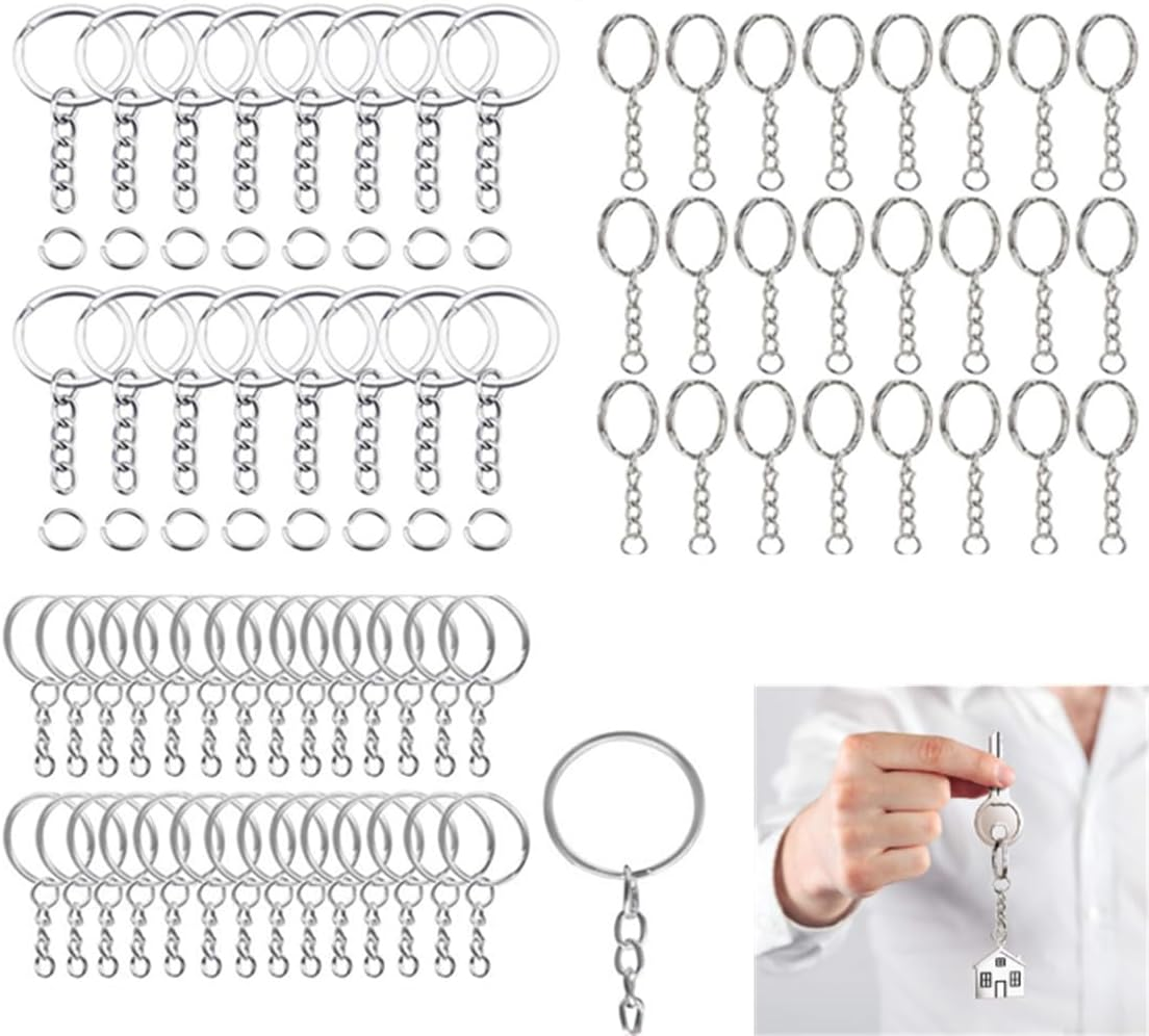 150 Pcs 25Mm Sliver Key Chain Rings Kit, Stainless Steel Keyring Chain Key Ring Craft for Keys DIY Bags Jewellery Making, 3 Styles image number 2