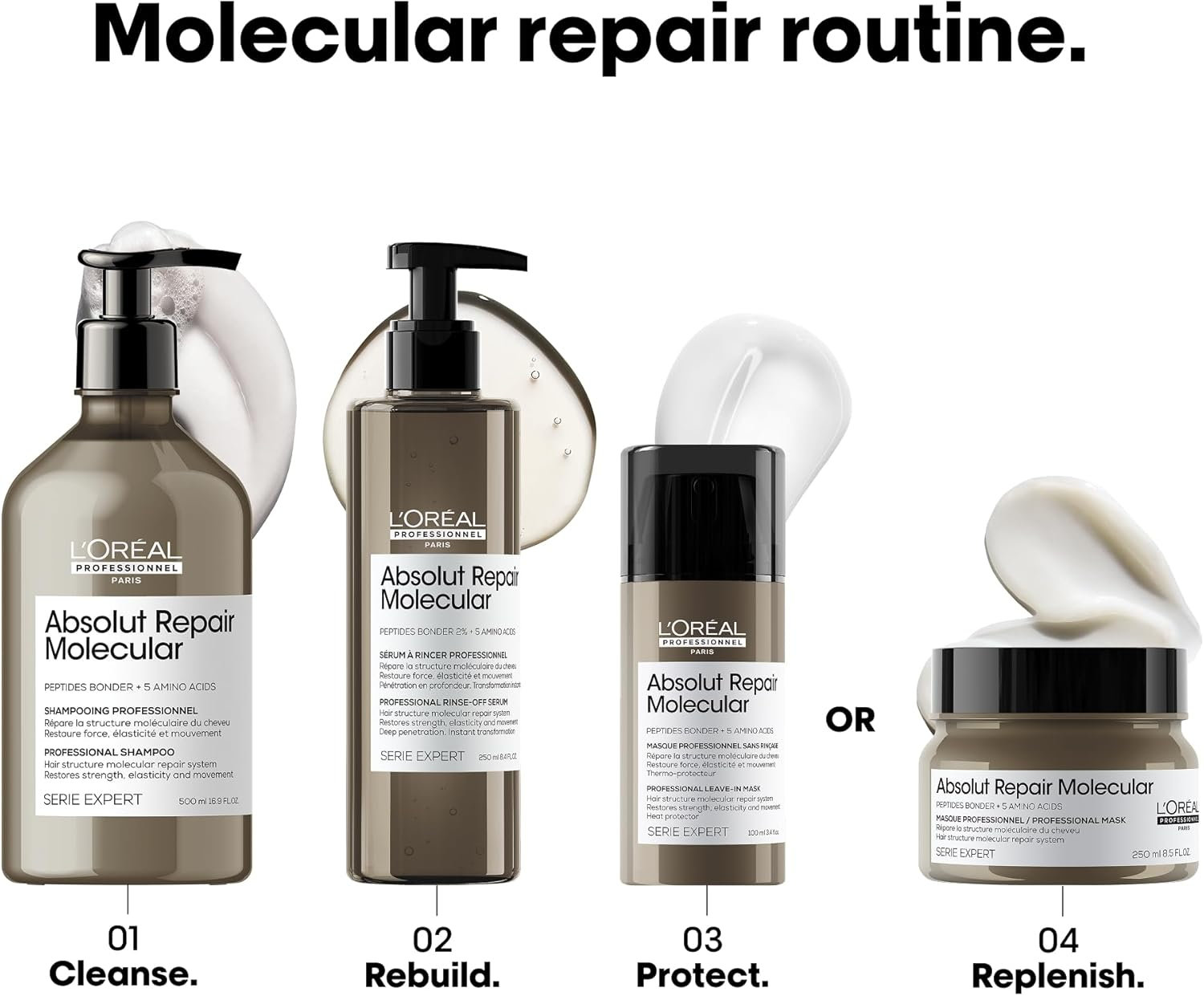 L&rsquo;Or&eacute;al Professionnel Absolut Repair Molecular Hair Mask - Repairs Damage & Restores Strength for Extremely Dry Damaged Hair, Extra Detangling & Hydration, Peptides Bonder image number 6