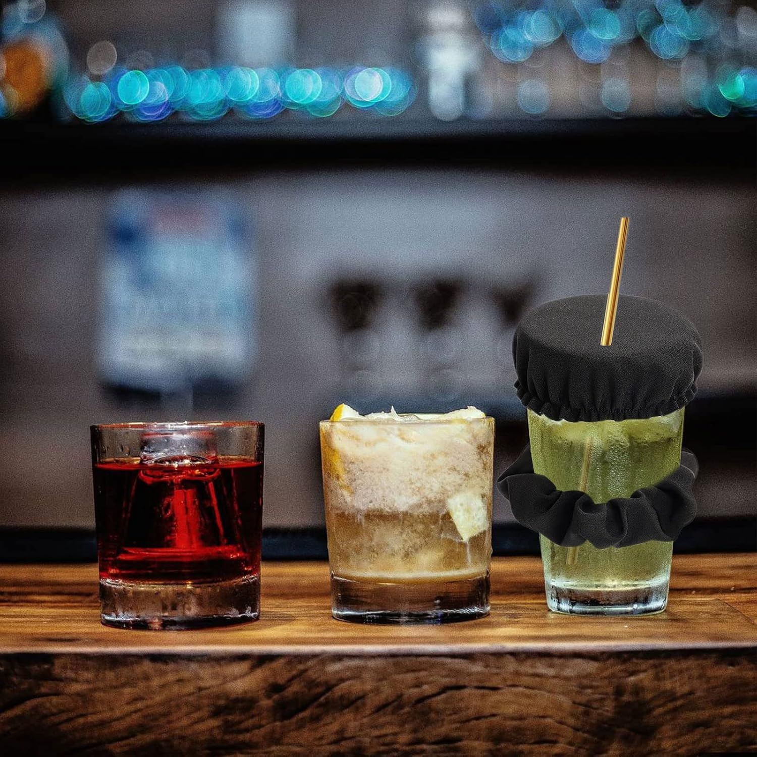 Karjiaja Scrunchie Drink Cover, Anti-Spike Hair Scrunchie Club Headband for Drinks Protection, Black, 1 Count image number 1