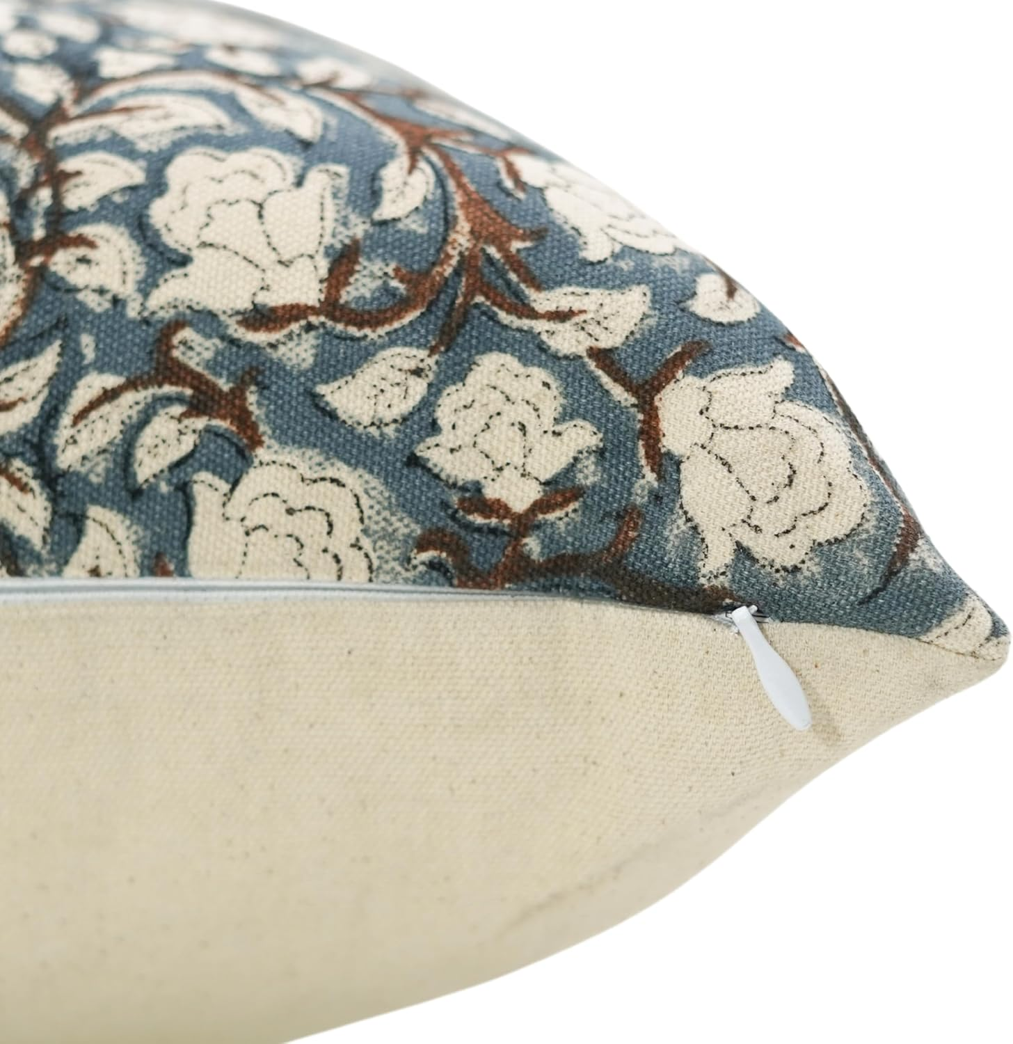 Fabritual Duck Canvas Fabric Handmade Block Floral Print 18X18 Inch Throw Pillowcase Cushion Cover Decorative for Outdoor,Farmhouse, Living Room, Sofa, Bed and Couch (Blue-Amritvella) image number 3