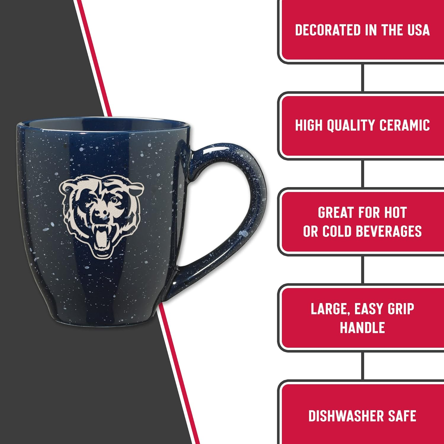 Rico Industries NFL Football Chicago Bears Alternate 16 Oz Team Color Laser Engraved Speckled Ceramic Coffee Mug image number 3