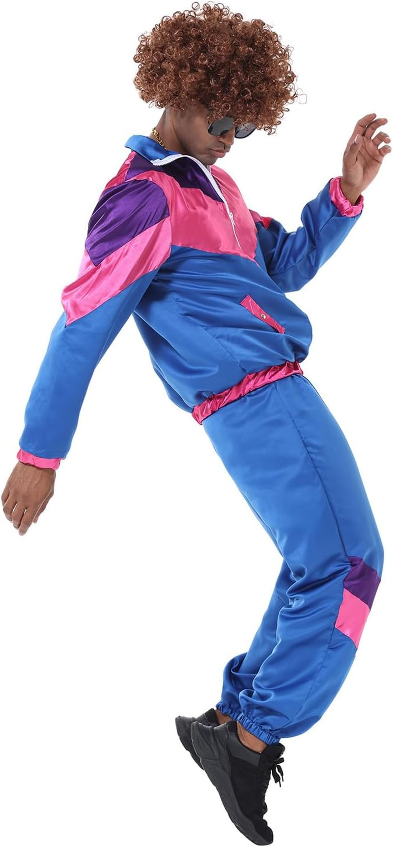 COREWO Mens 80S Tracksuit Retro Sportswear Adult Disco Tracksuits Hip Hop Sports Suit Colorblock Jacket Outfits Carnival Set image number 5