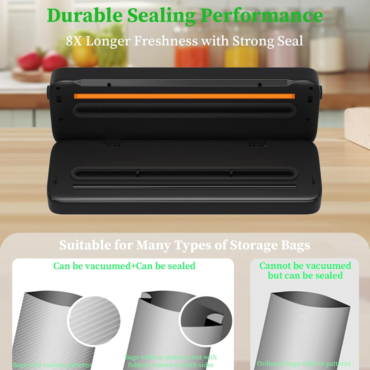 Vacuum Sealer, Portable Automatic Food Storage and Preservation Machine, Dry and Wet Dual Automatic Food Saver, Equipped with 10 Pcs Vacuum Bags image number 2