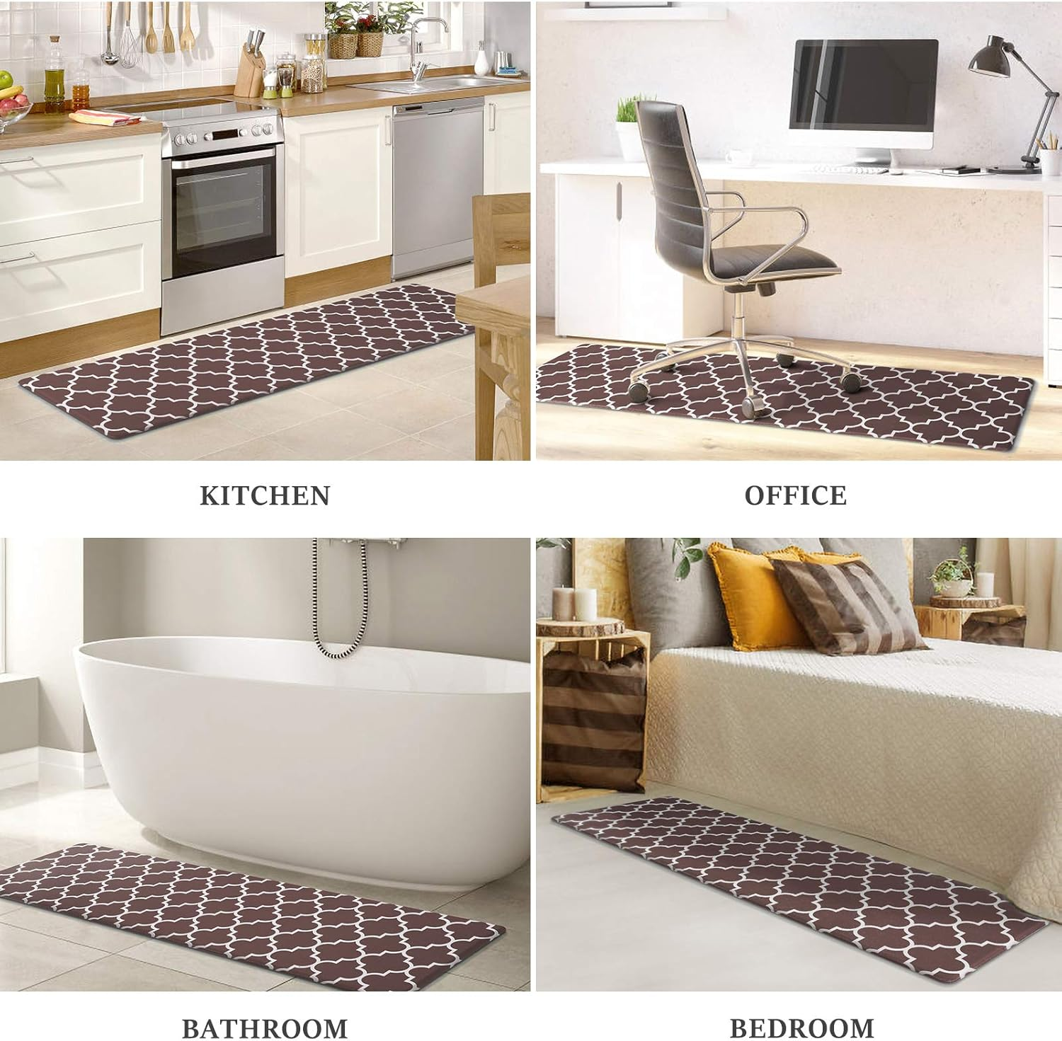 WISELIFE Kitchen Mat Cushioned Anti-Fatigue Kitchen Rug, 17.3"X 59" Waterproof Non-Slip Kitchen Mats and Rugs Heavy Duty PVC Ergonomic Comfort Mat for Kitchen, Floor Home, Office, Sink, Laundry, Brown image number 3