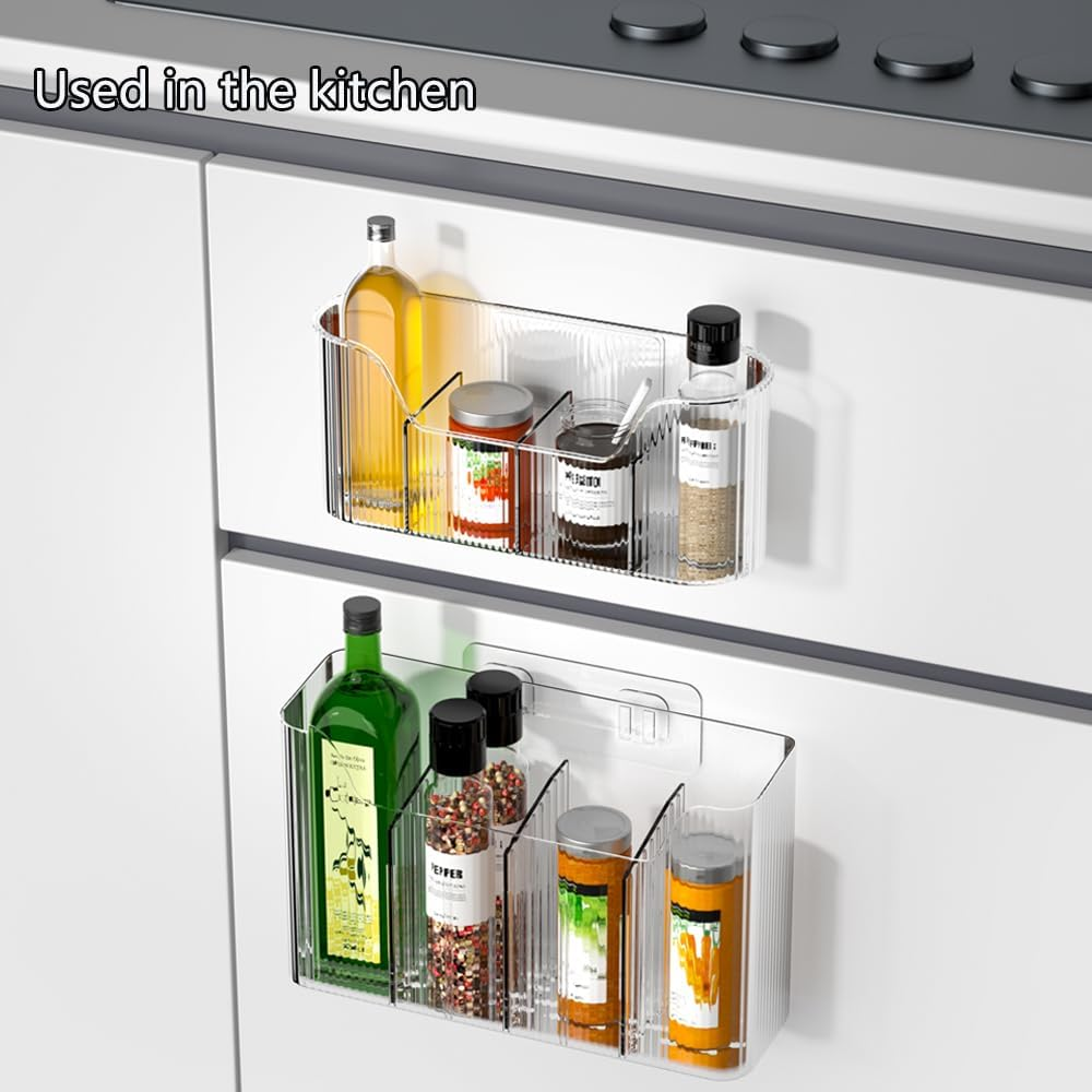 Pack of 2 Kitchen Cabinet Door Storage Box, Self-Adhesive Wall Mounted Storage Box, Cupboard/Bathroom/Fridge Small Items Organiser Storage Box image number 5