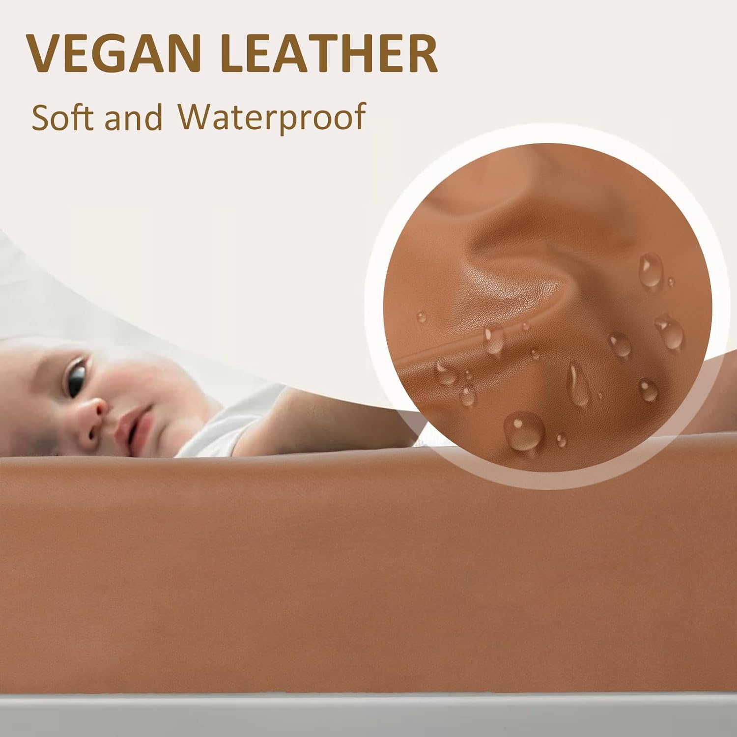 Owlowla Changing Pad Cover,Waterproof Changing Pad Covers-Soft Leather Diaper Changing Table Cover,Fits Standard Changing Pads for Baby Boy Girl（Brown） image number 6