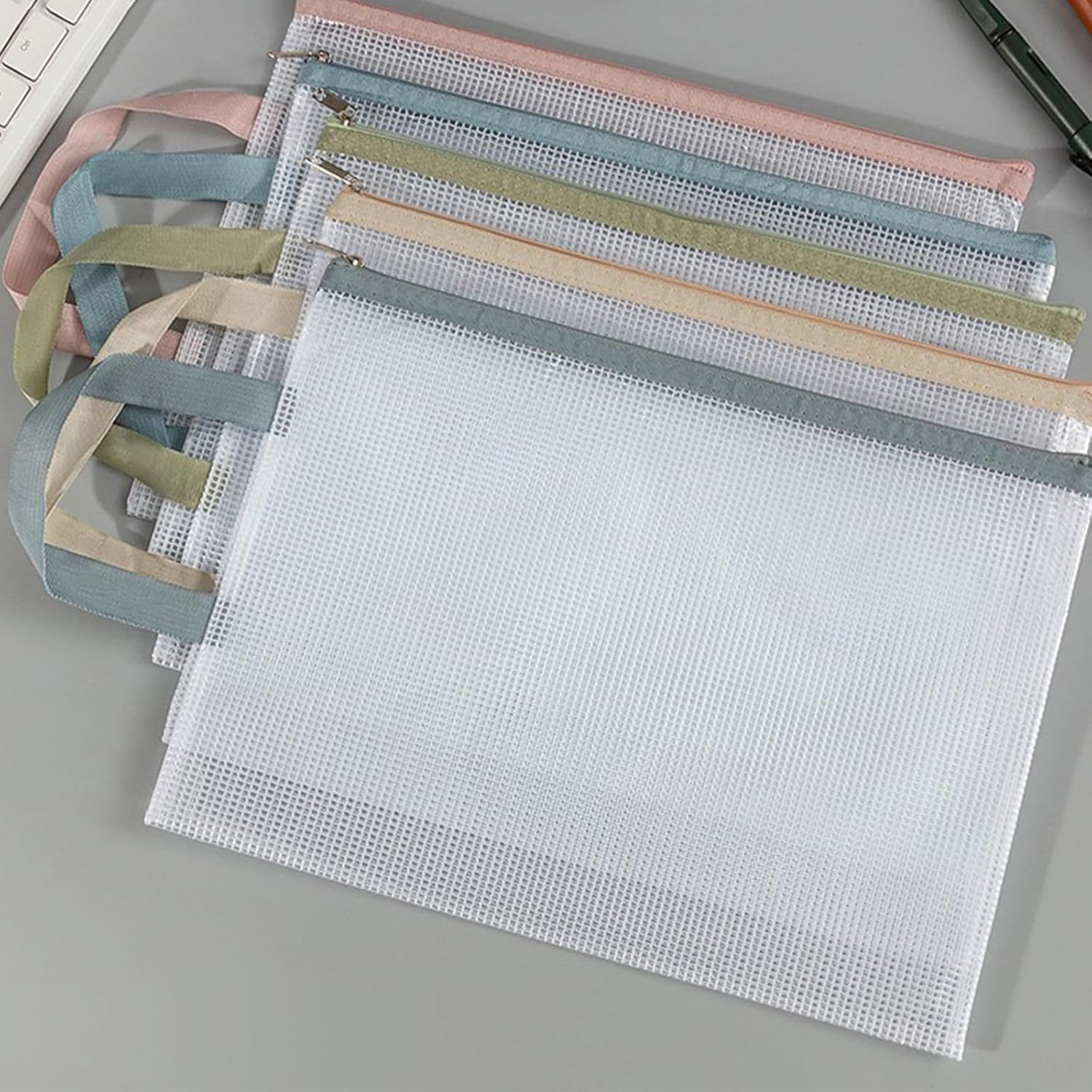 10PCS Mesh Zipper Pouches Bags, A4 Plastic Wallets Folders with Holder, File Document Folders Bags for School Office Travel Supplies, File Jackets & File Pockets, 5 Colors image number 4