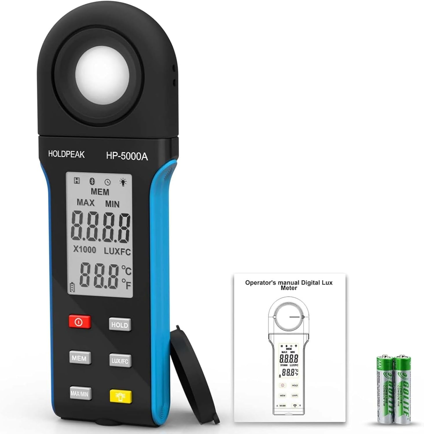 Digital Light Meter, 1-400000Lux Illuminance Meter with Large LCD Screen Handheld Ambient Temperature Measurer, Lumen Meter for Plants, Photography Lab, Classroom, Bedroom, 5000A, HOLDPEAK image number 4
