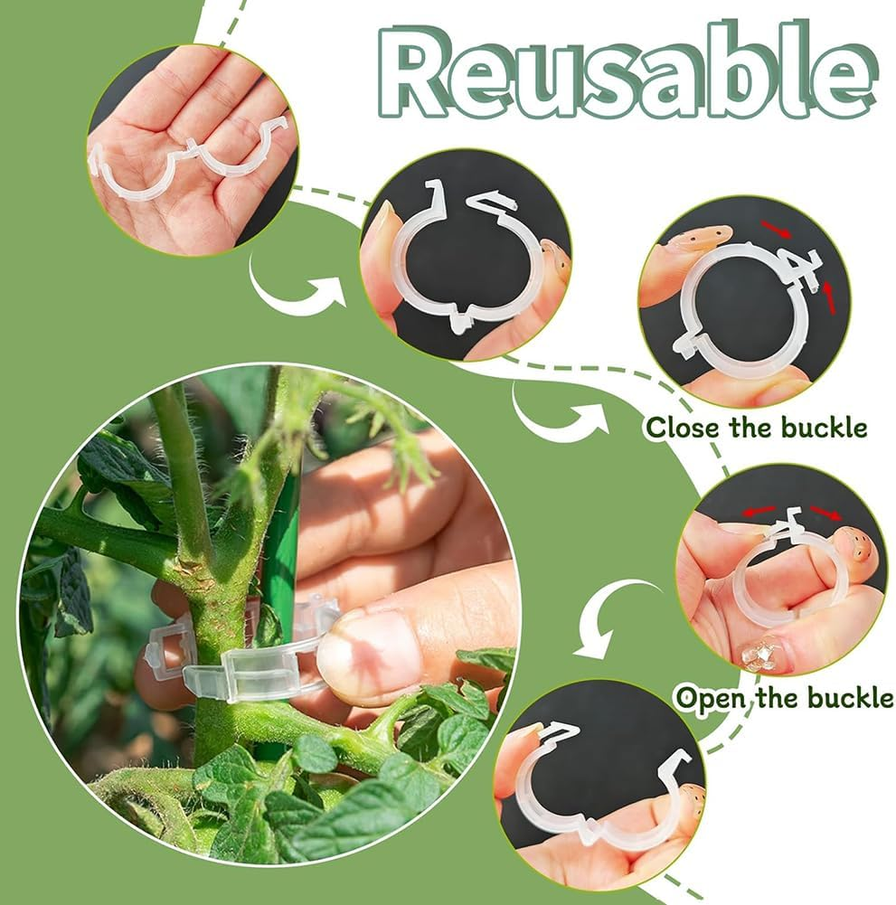 100Pcs Plant Support Clips for Climbing Plants, Reusable Plastic Trellis Clips for Tomato, Grape Vine, Vegetables, Garden Fixing Clips (100, Green) - 100, White image number 2