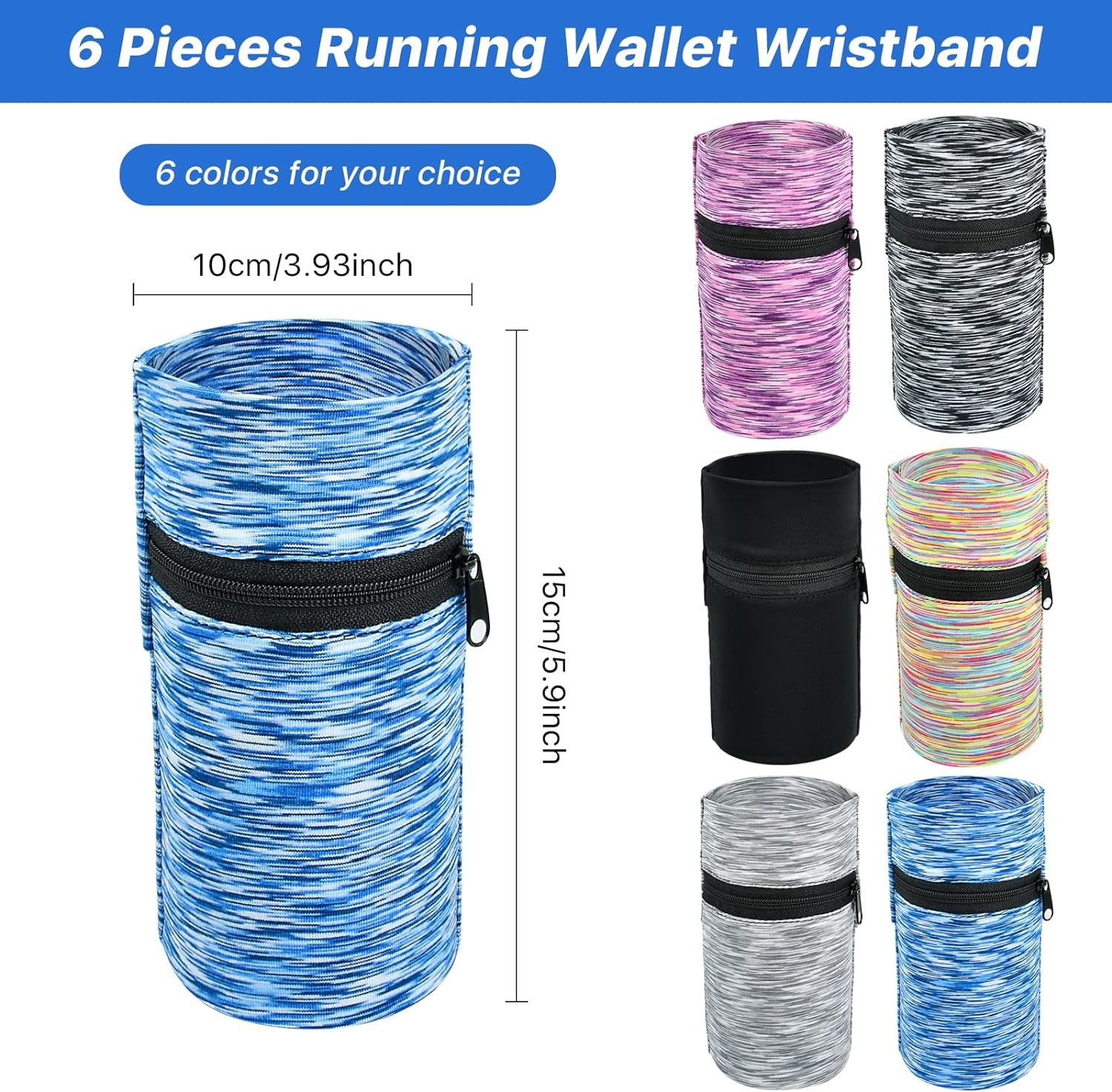6 Pieces Wrist Wallet for Women Men, High Elasticity Wrist Wallet, Ankle Wallet, Running Wrist Pouch with Zipper for Card Key, Perfect for Travel Running Walking Hiking Jogging, 6 Colors image number 4