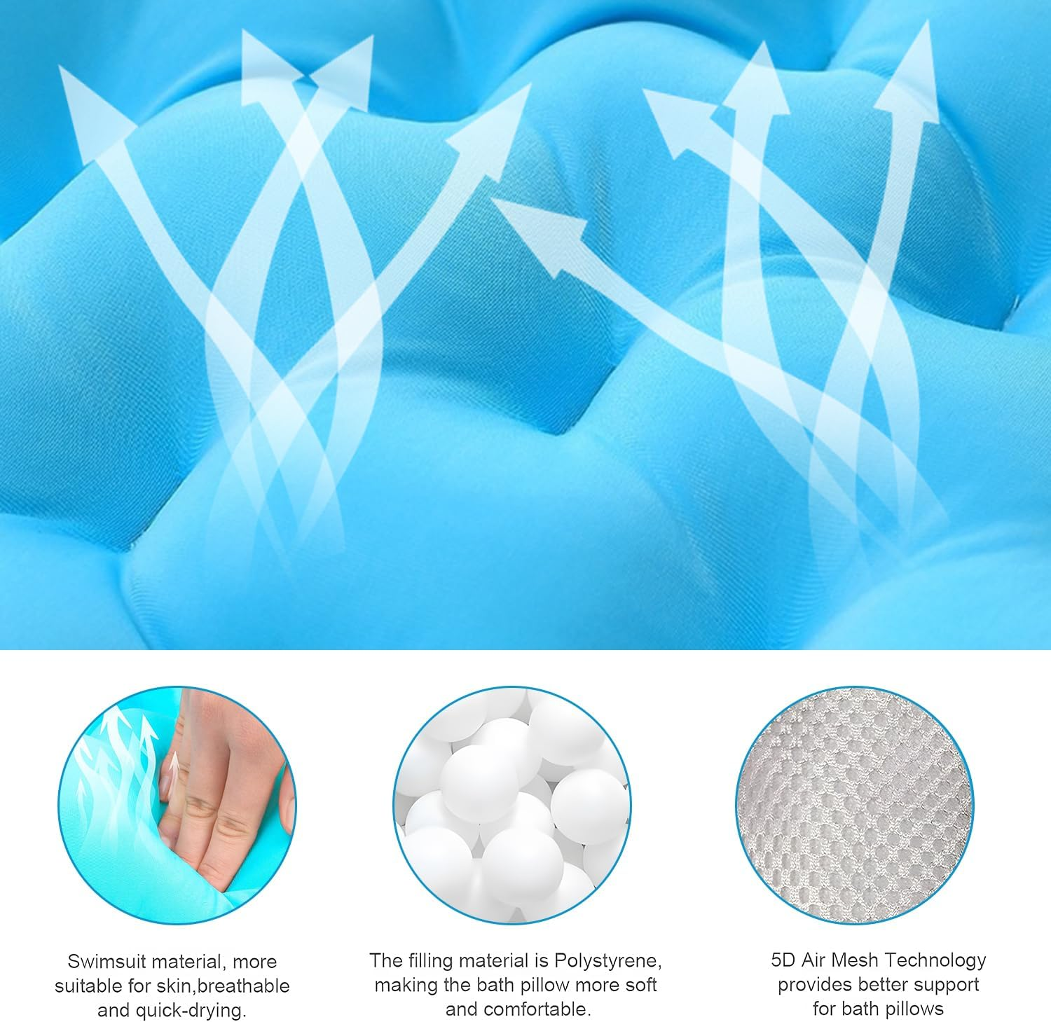 Uandhome Full Body Bath Pillow for Bathtub,Thick Bathtub Cushion & Non-Slip Suction Cups,Luxury Cushion for Bathtub Headrest Neck Shoulder Support Comfort Relaxation Spa Accessorie image number 4