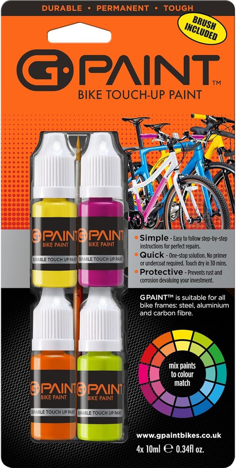 Bike Paint - Touch-Up Paint Kit for Scratched or Chipped Frames - 4 Pack of 10Ml Bottles. Mix to Color Match. Includes Applicator Brush Small Yellow, Lime, Orange, Magenta image number 5