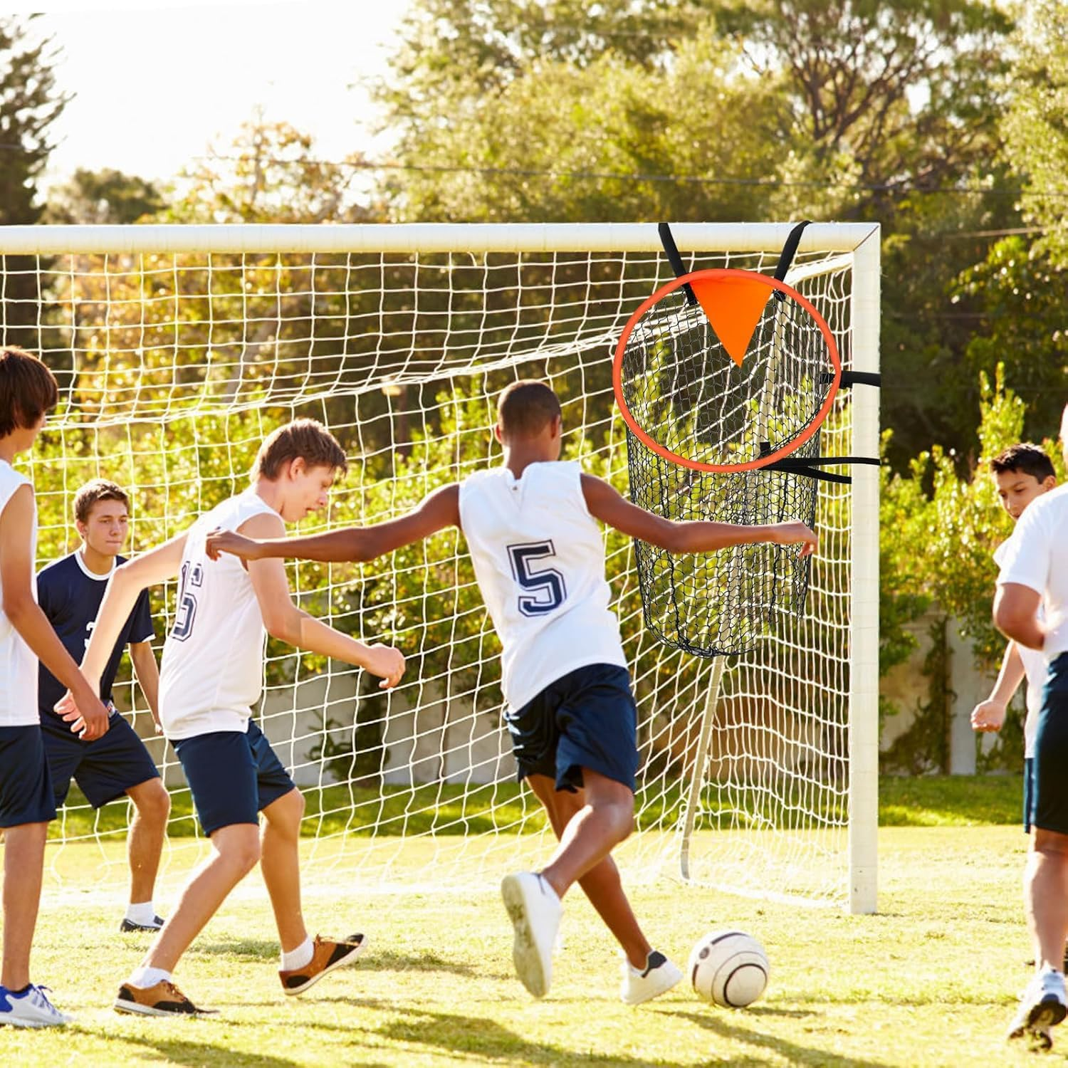 3 Pcs Football Goal Target Bag, Soccer Training Net Corner Soccer Train Goal Easy to Attach and Detach, Buckle - Adjustable Rope Strap, Bullseye for Precise Training（Blue, Orange, Yellow