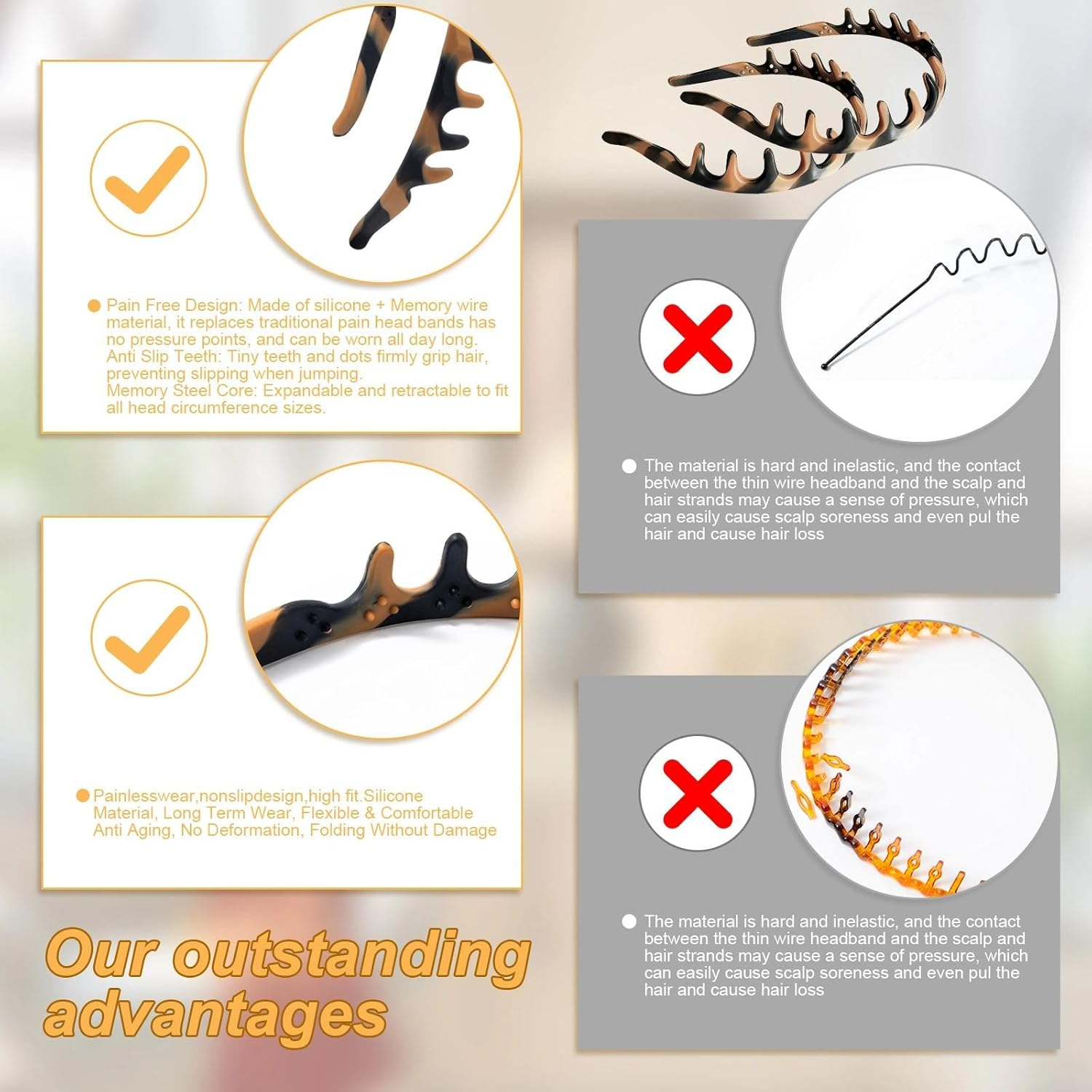 WJUAN Zigzag Women'S Silicone Headband with Metal Wire, Non-Slip & Flexible, for Girls & Women, Anti-Pressure, Adjustable for Makeup, Shopping & Dating image number 1