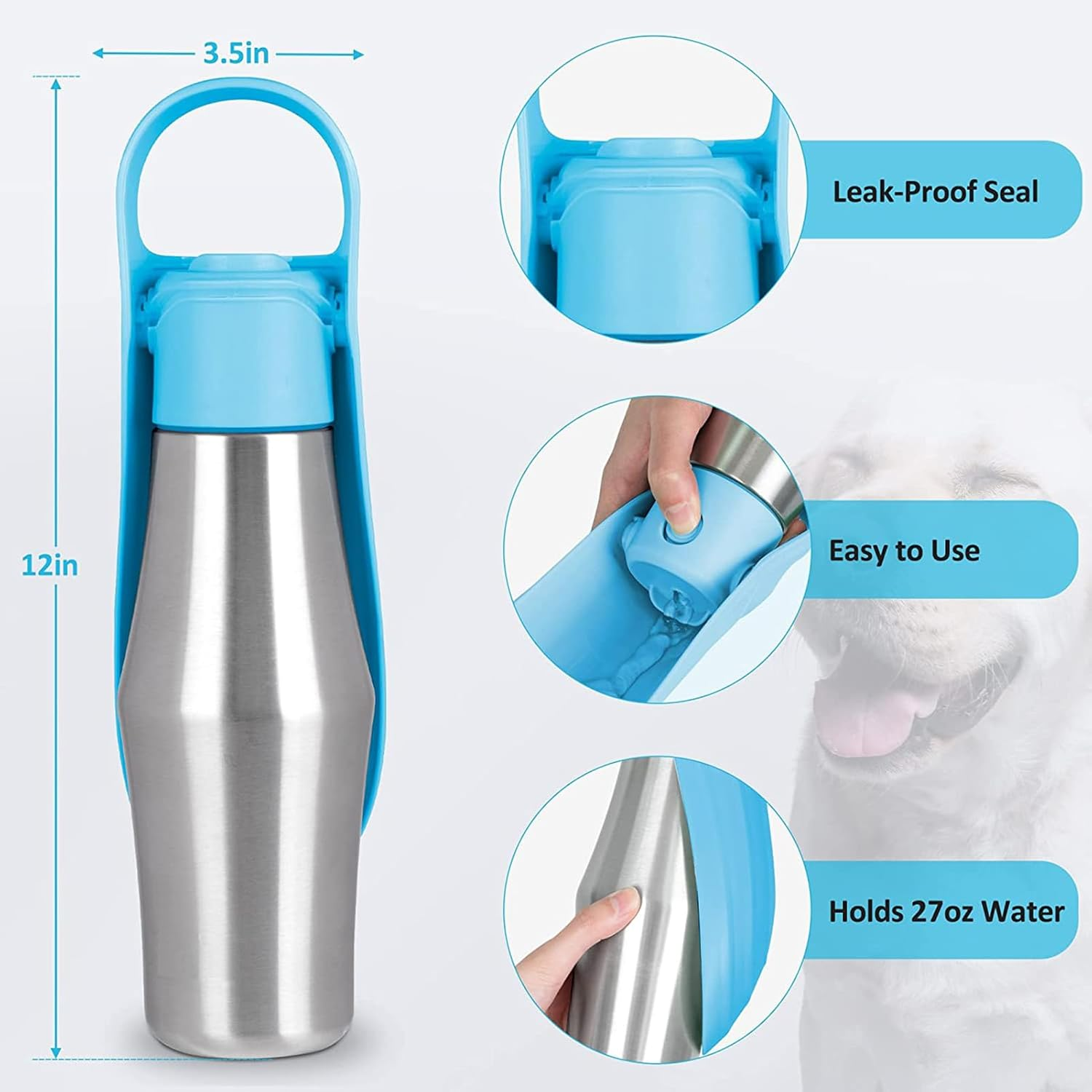 Water Bottle, Dog Bottle, Dog Water Dispenser-Stainless Steel Pet Travel Cup Outdoor Water Bottle Collapsible Dog Water Bowl Grey - Light Green image number 7