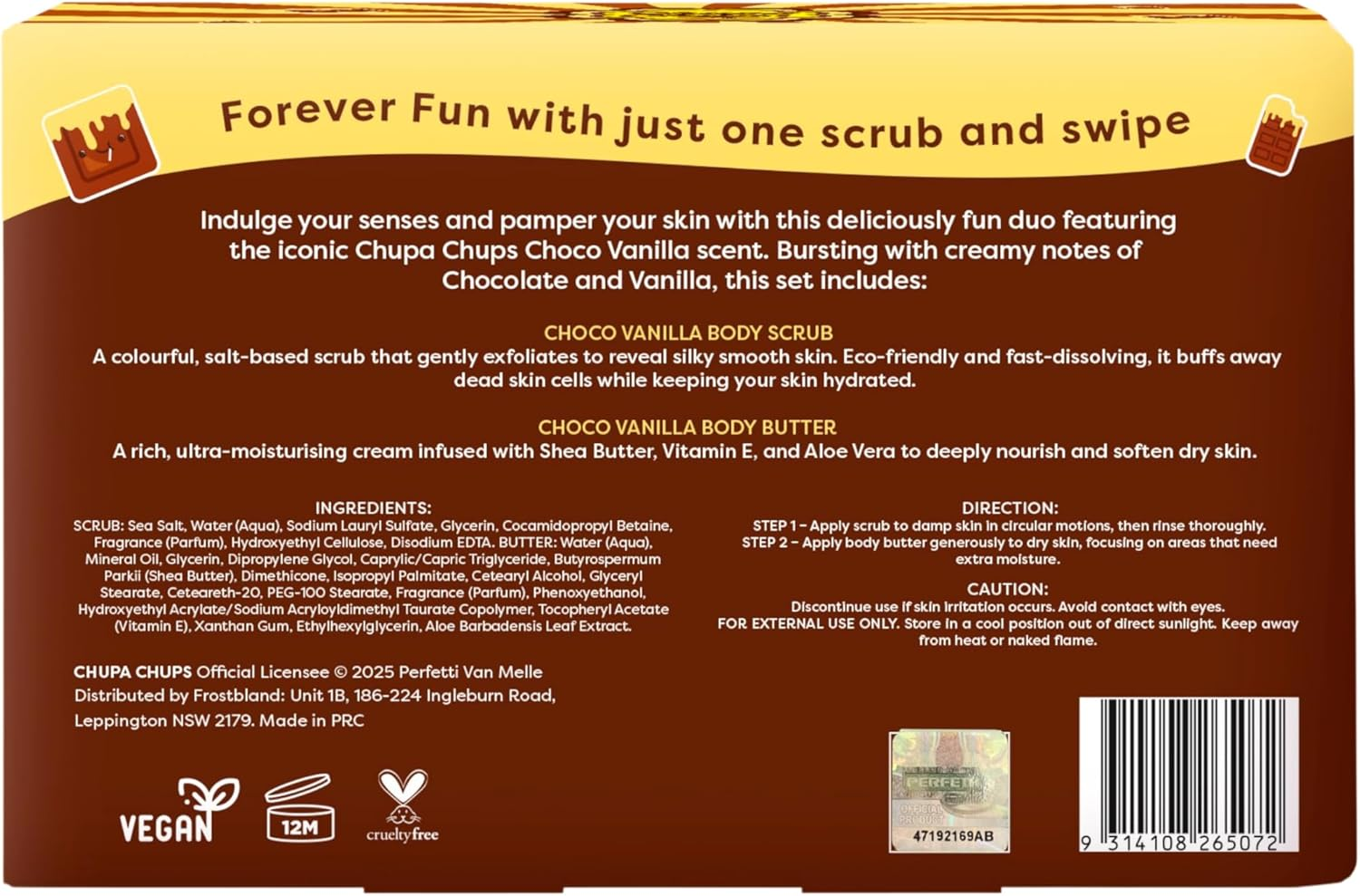 Chupa Chups Choco Vanilla Buff and Butter Duo Gift Set (Chocolate and Vanilla Body Scrub and Butter) image number 2