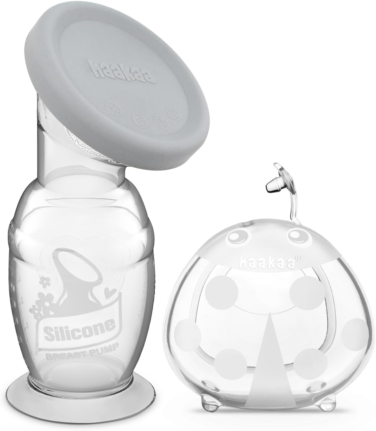 Haakaa 100Ml Manual Breast Pump with Leakproof Silicone Lid and 75Ml Wearable Ladybug Breast Milk Collector Combo for Breastfeeding - Grey Cap image number 4