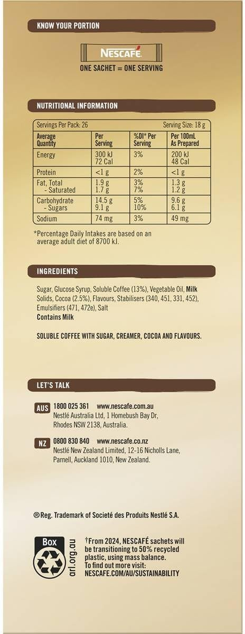 NESCAF&Eacute; Mocha Instant Coffee Mixes Sachets 26 Pack image number 3