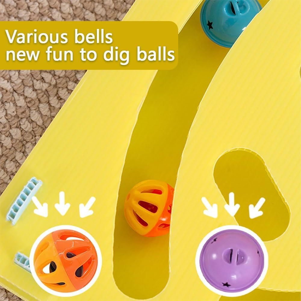 Interactive Cat Puzzle Toy &ndash; Digging Maze Game with Bell Track & Spring Balls, Boredom Relief Toy for Indoor Cats & Kittens, Mental Stimulation & Exercise Training, 15.75X11.81X1.97In, Yellow image number 5