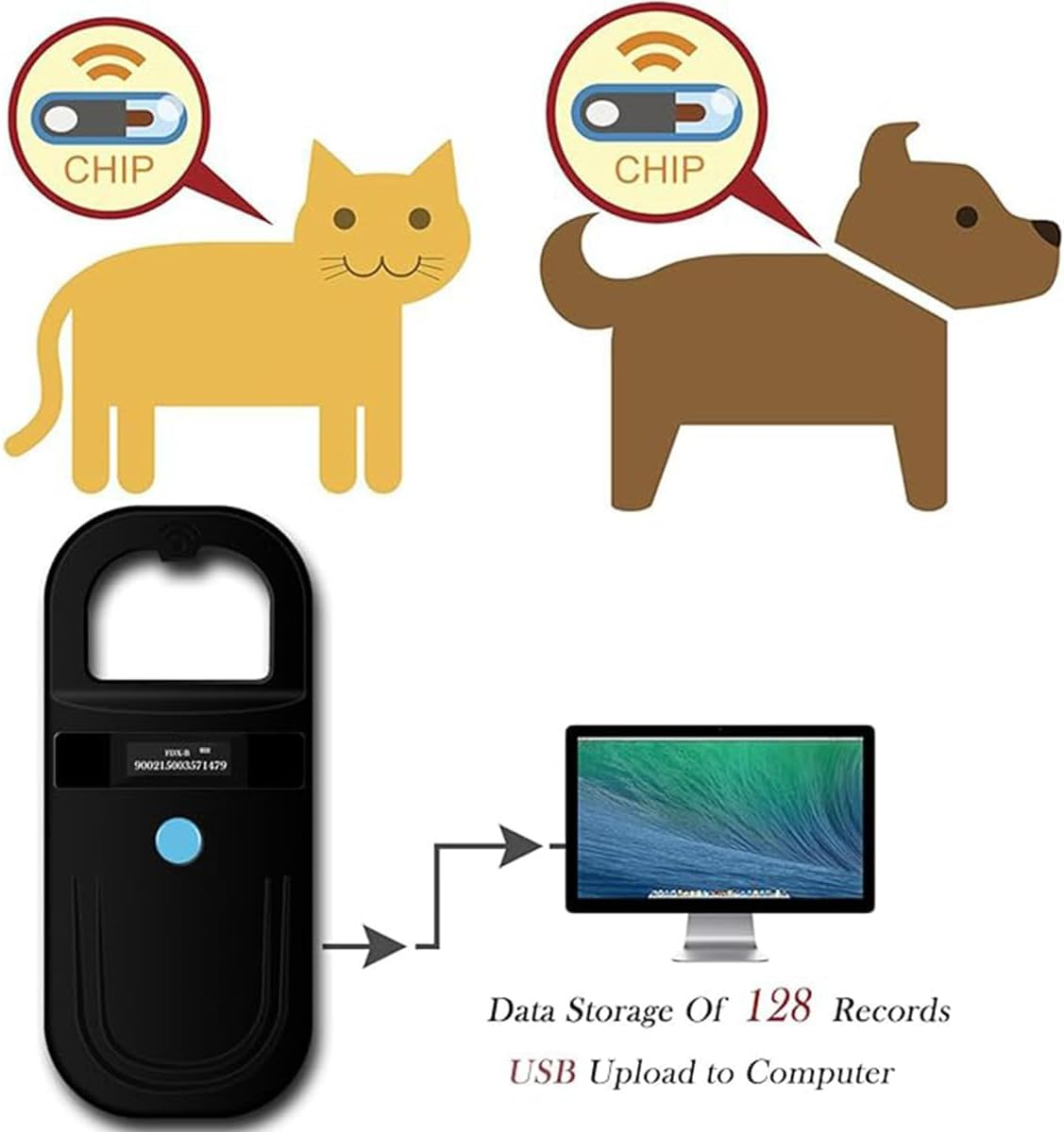 POFET Microchip Reader Scanner RFID Animal Chip ID Pet ID Tag Microchip Scanner with OLED Display for Dog Cat Animal image number 5