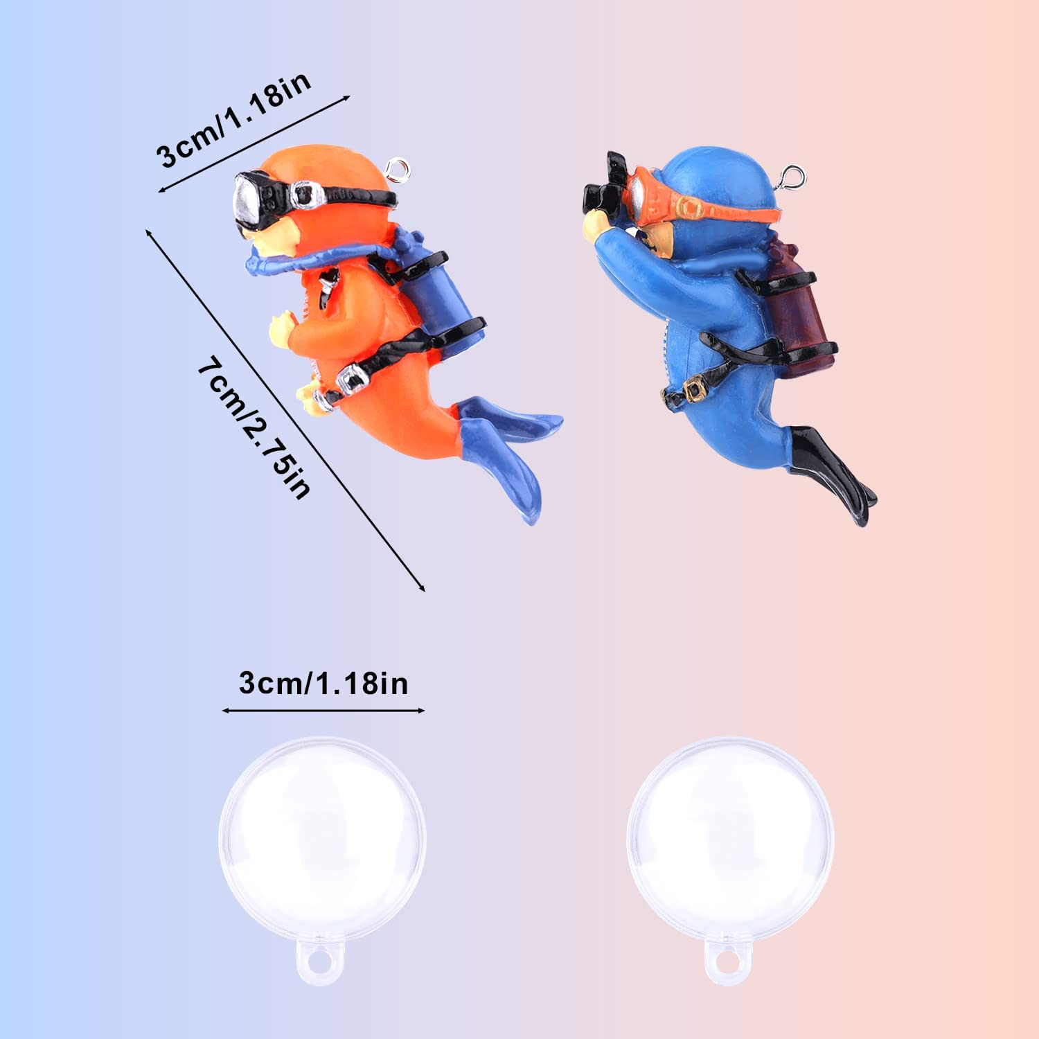 TOYMIS 2 Pack Fish Tank Decorations, Cute Little Diver Aquarium Decoration Fish Tank Aquarium Diver Ornament Floating Aquarium Accessories (Orange, Blue) image number 4