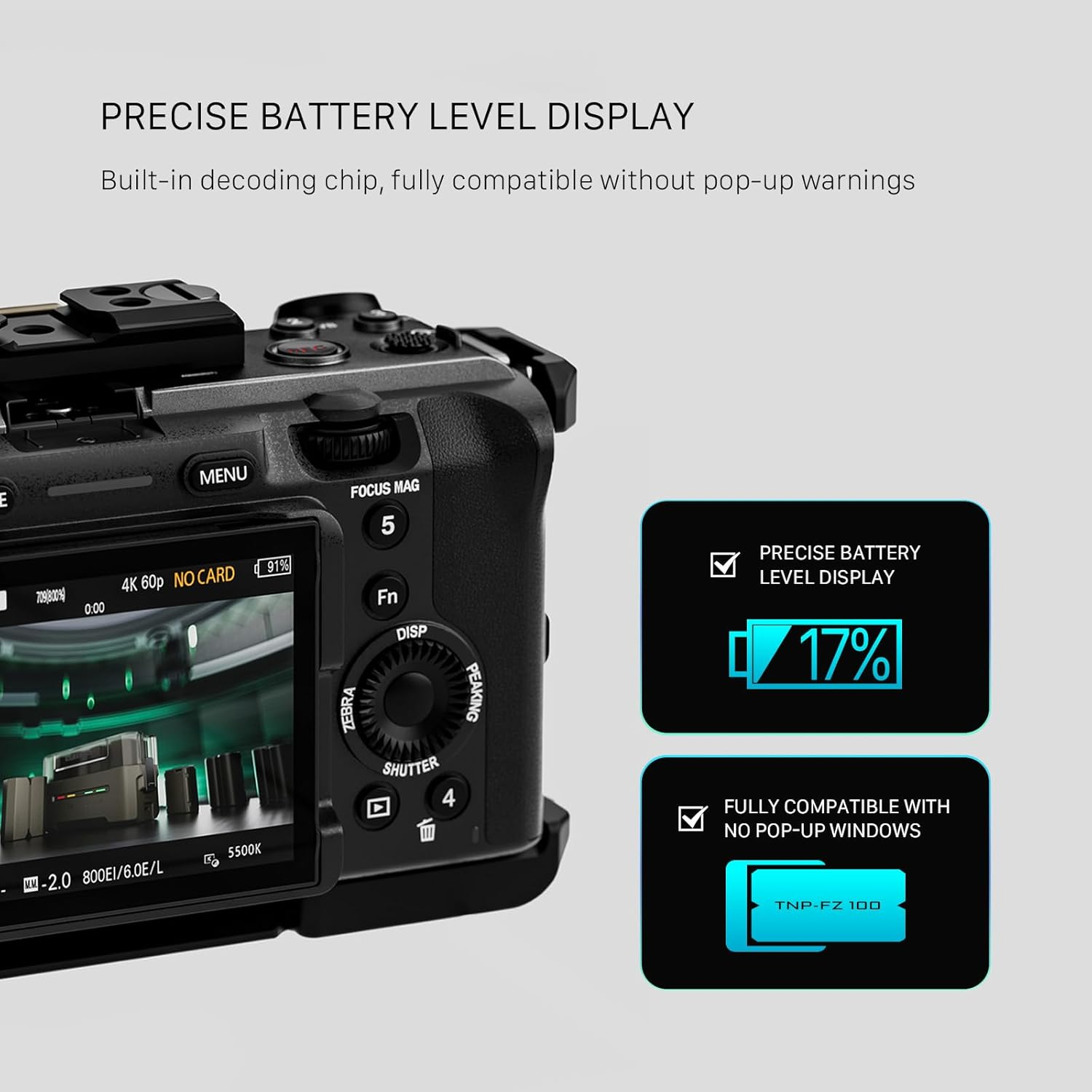 Tilta NP-FZ100 Battery with USB-C Input (2400Mah) - Green | Works with A6600, A6700, A9, A9 III, A7S III, A7R III, A7C, A7C II, A7 III, A7 IV, A7R IV, A7S III, FX30, FX3, FX30B, A1 II, ZV-E1 image number 4