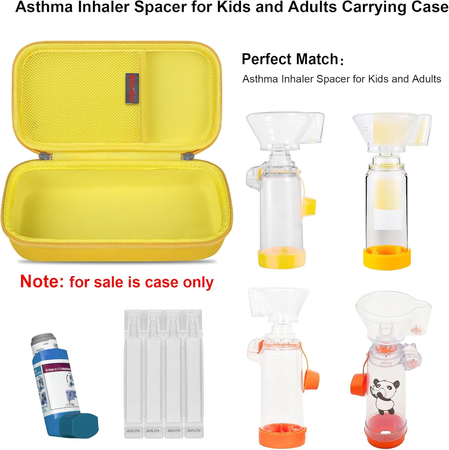 Elonbo Carrying Case Compatible with Asthma Inhaler Spacer for Kids and Adults, Ventolin Masks Inhaler Spacer Holder, Asthma Travel Organize Bag, Yellow (CASE ONLY! Inhaler Spacer Not Included) image number 6
