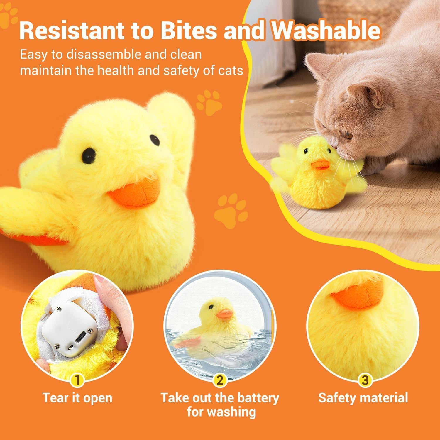 Interactive Cat Toys, Three Different Game Modes, with Simulated Duck Quack Sound, Electric Cat Toy, Realistic Plush Duck USB Charging Washable for Indoor Cats image number 3