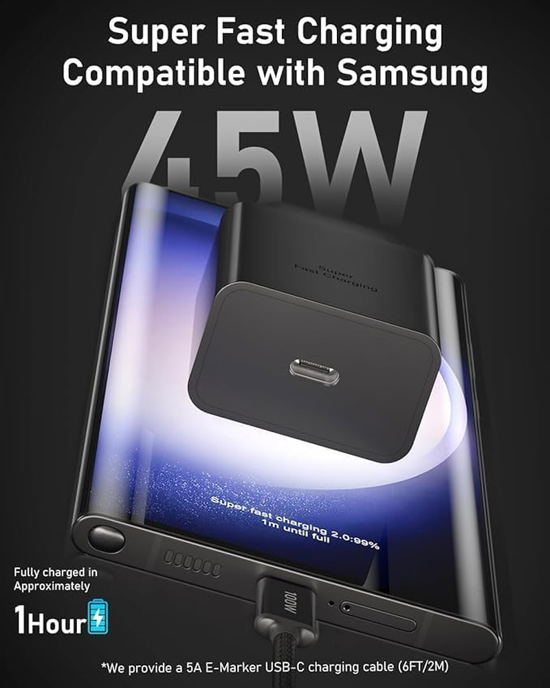 Aerostralia 45W Super Fast Charger - 2Pack USB C Fast Charger Compatible with Samsung S25/S24/S23 with 2M/6.6FT USBC 100W Cable, 30W/25W PPS USB C Wall Charger with Cord Compatible with Mac Book Air
