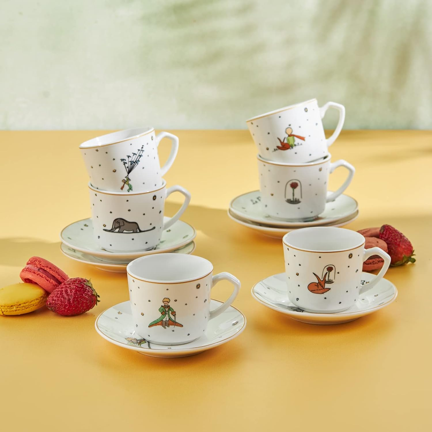 KARACA Porcelain Coffee Cups with Handle for Hot Beverages the Little Prince Cup and Saucer Set of 12 for 6 Perc. 3 Fl Oz (80 Ml) Teacup for Cappuccino Latte Cocoa Milk Tea image number 4