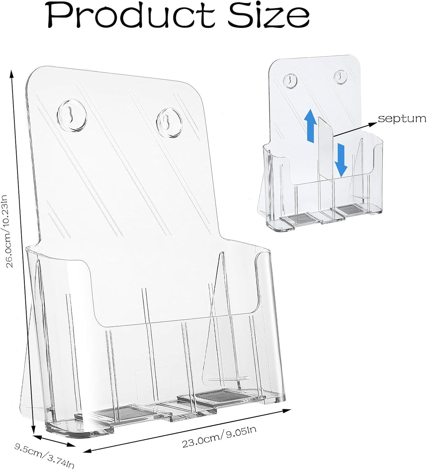 Acrylic Brochure Holder 9.0X10.2 Inches, 2 Pack Clear Literature Display Stand with Removable Divider for Trifold, Pamphlets, Magazines, Flyers, and Documents 4 Inches Wide, Durable and Stylish Design image number 2