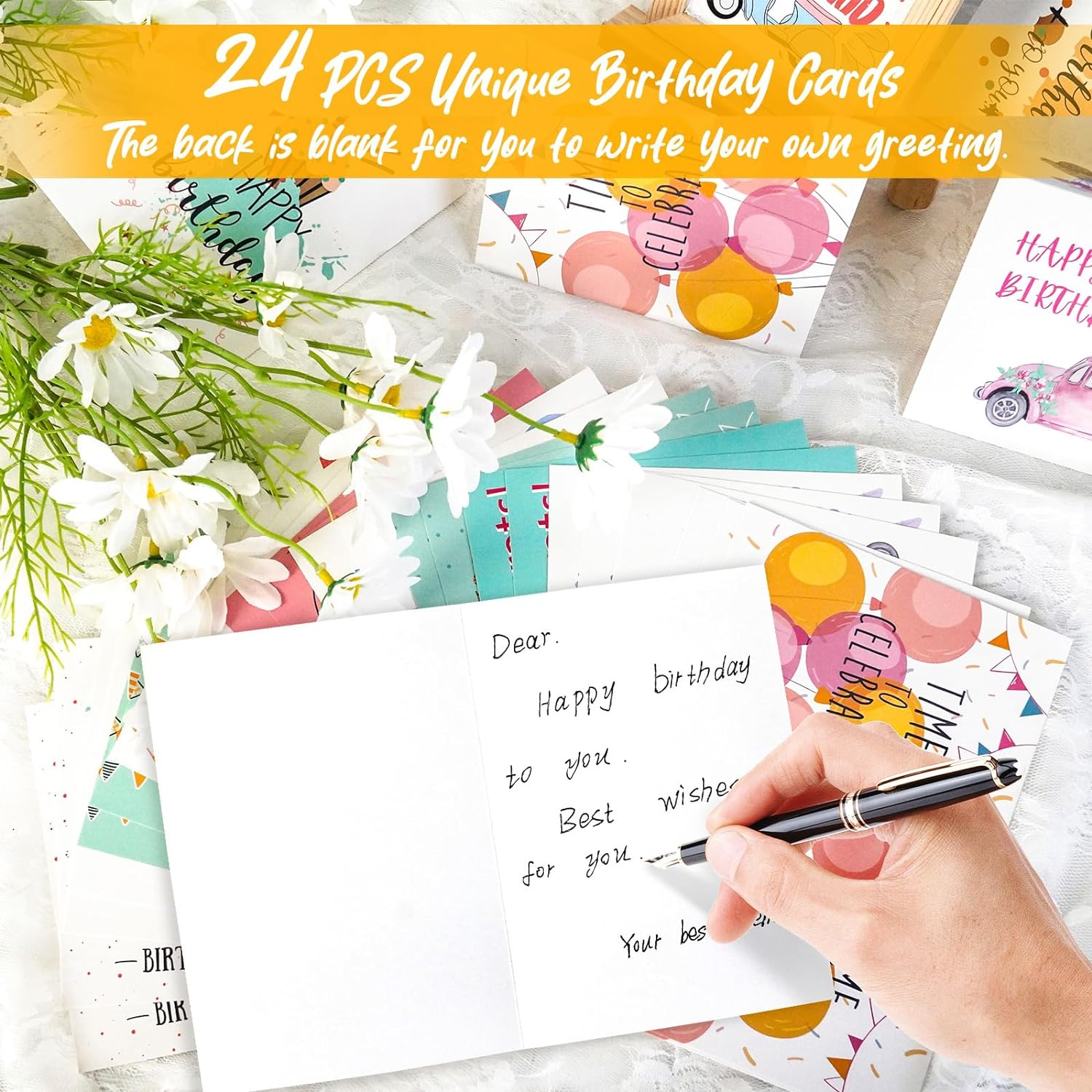 Bighan 24 Pcs Birthday Cards Assortment, Happy Birthday Card Anniversary Cards for Kids Men and Women Family with 24 Pcs Envelopes and 2 Stickers image number 4