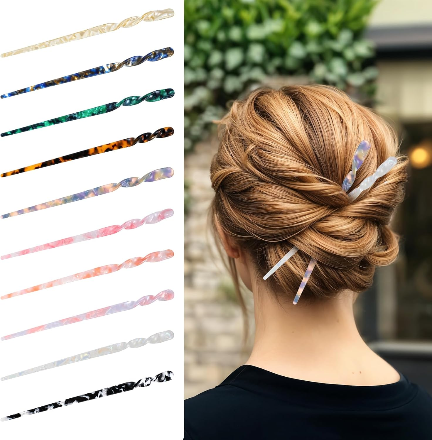 Acetate Hair Stick, Pack of 10 Colourful Hair Sticks, Retro Hair Pins, Vintage Chinese Hair Pin, Long Hair Stick, Hairpin Hair Sticks, Beautiful Chinese Hair Pin Hair Accessories for Women and Girls image number 6