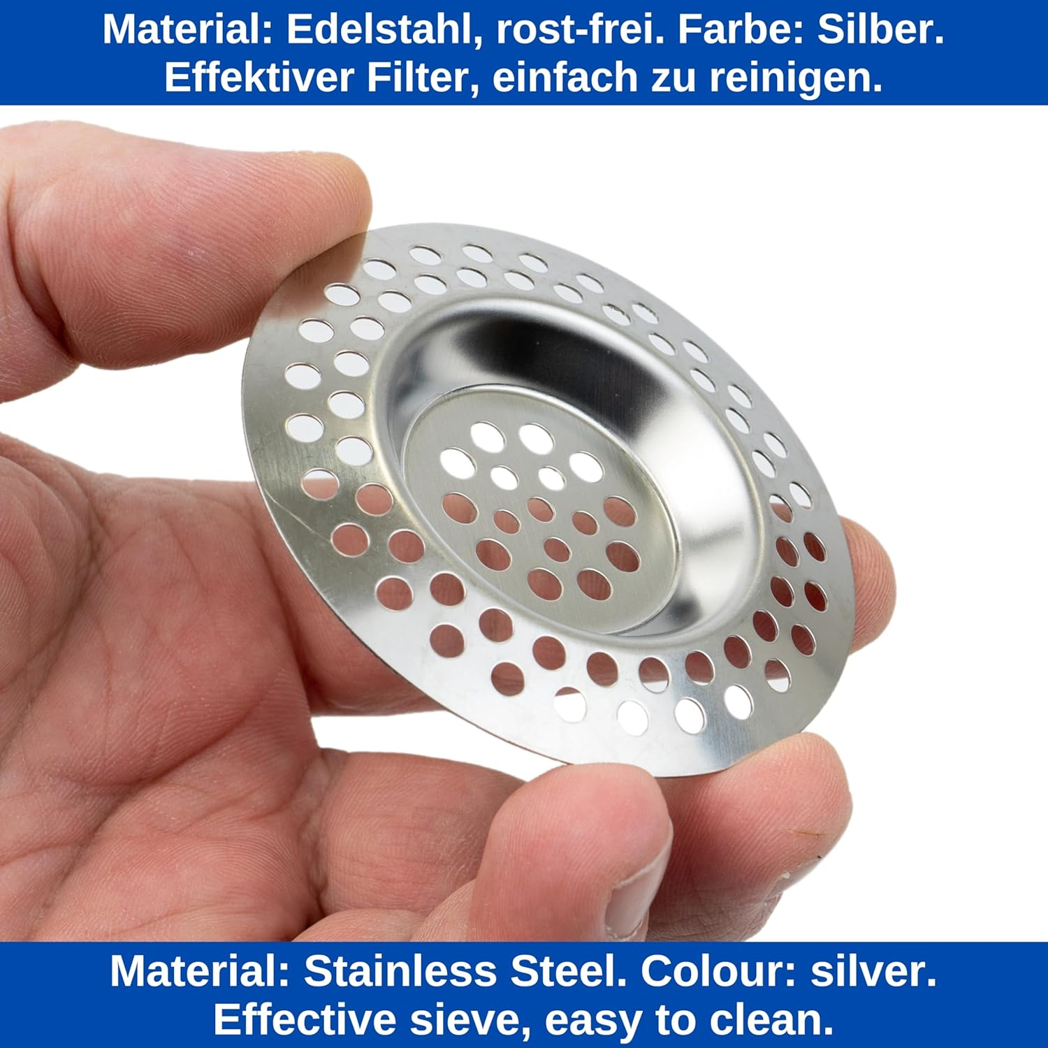 Stainless Steel Drain Strainer 3 Pack Diameter 70Mm outside 42Mm inside Protrudes 9.5Mm Spout Drain Strainer for Kitchen Sink, Sink, Shower Tray, Bathtub, Hair Strainer and Food Scraps Strainer, Hair Filter Basket image number 2